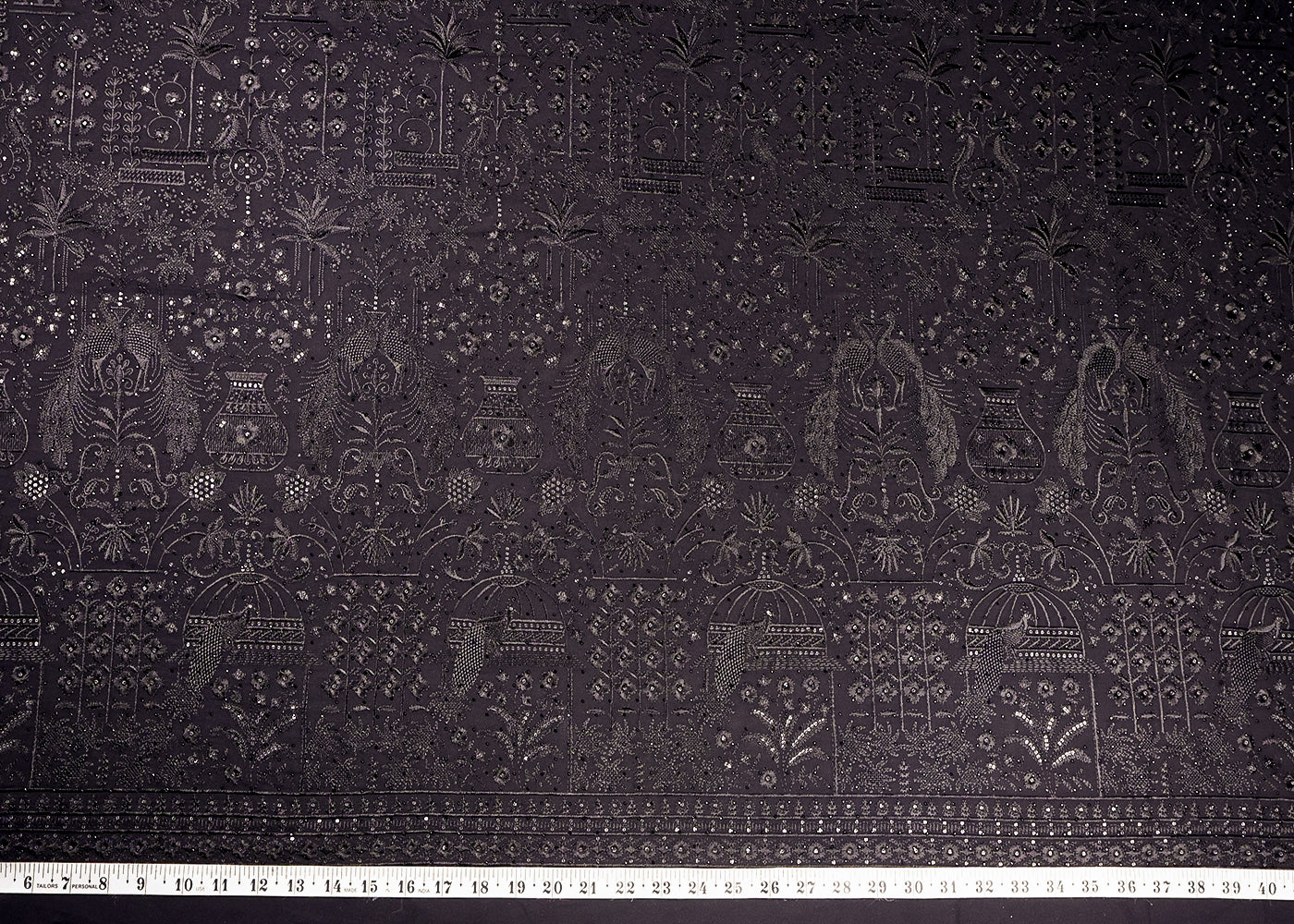 Black Georgette Fabric With Allover Zari, Thread And Swarovski Work 16267