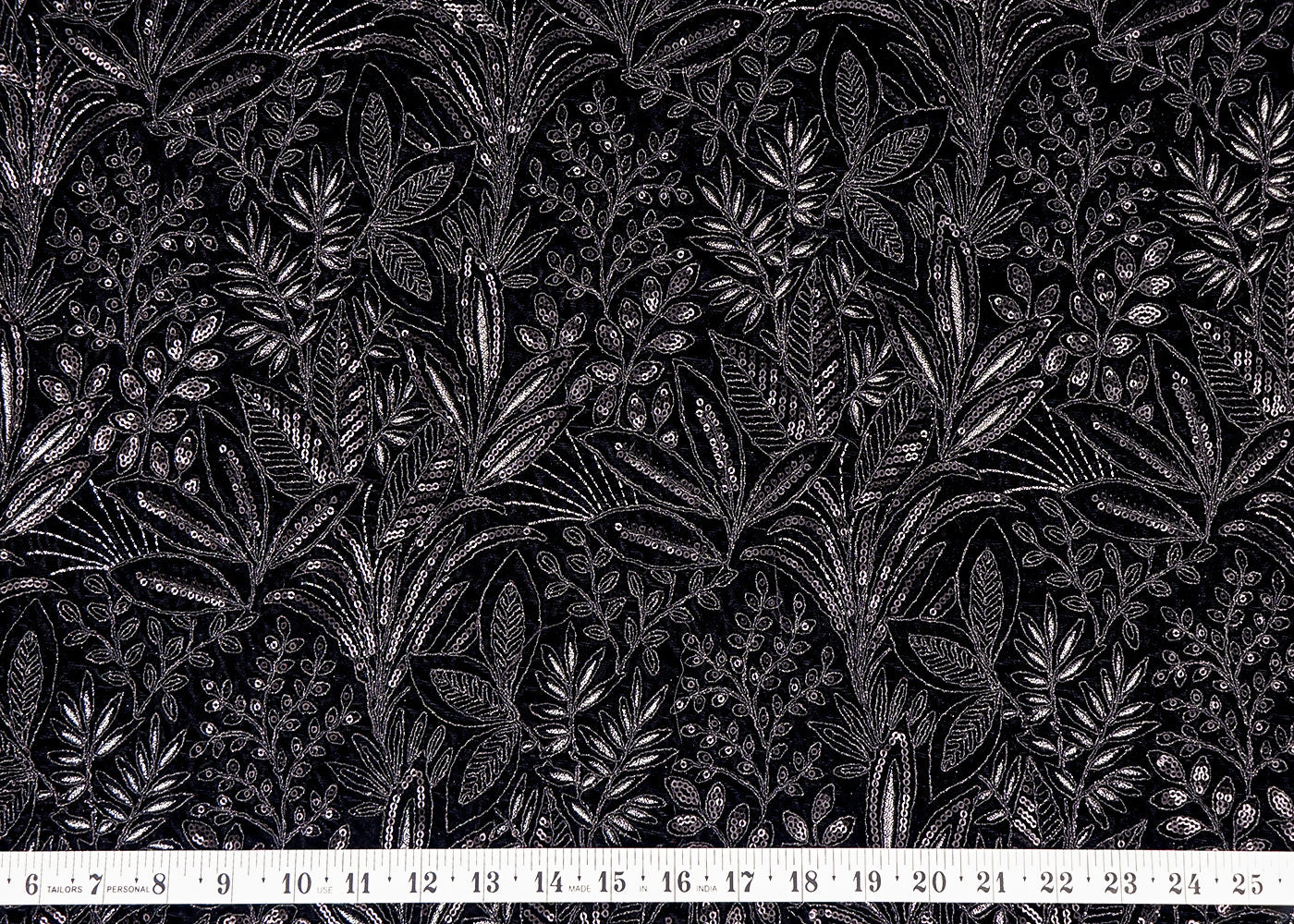Black Velvet Fabric With All Over Thread And Sequins Work 16269