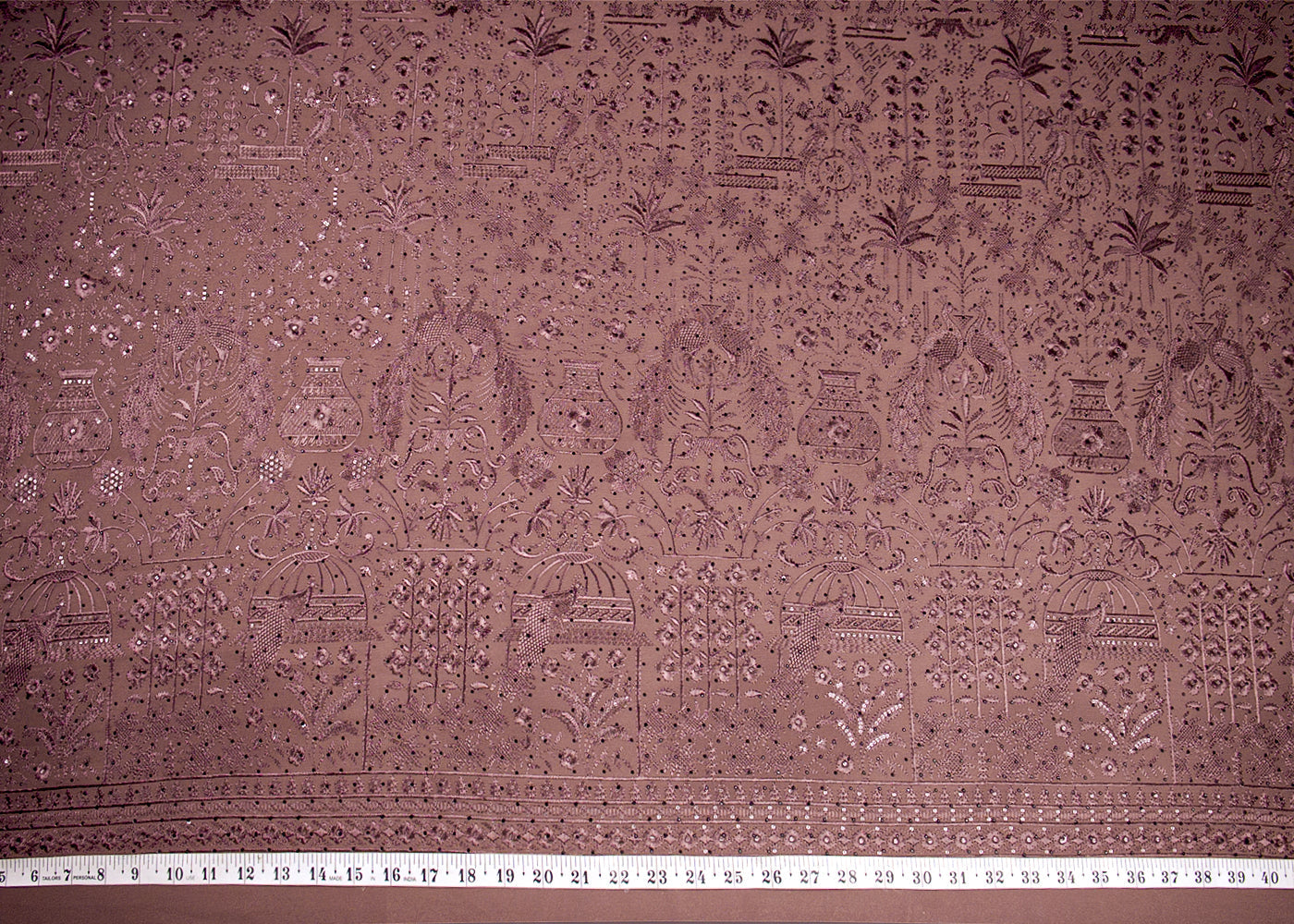 Brown Georgette Fabric With Allover Zari, Thread And Swarovski Work 16280