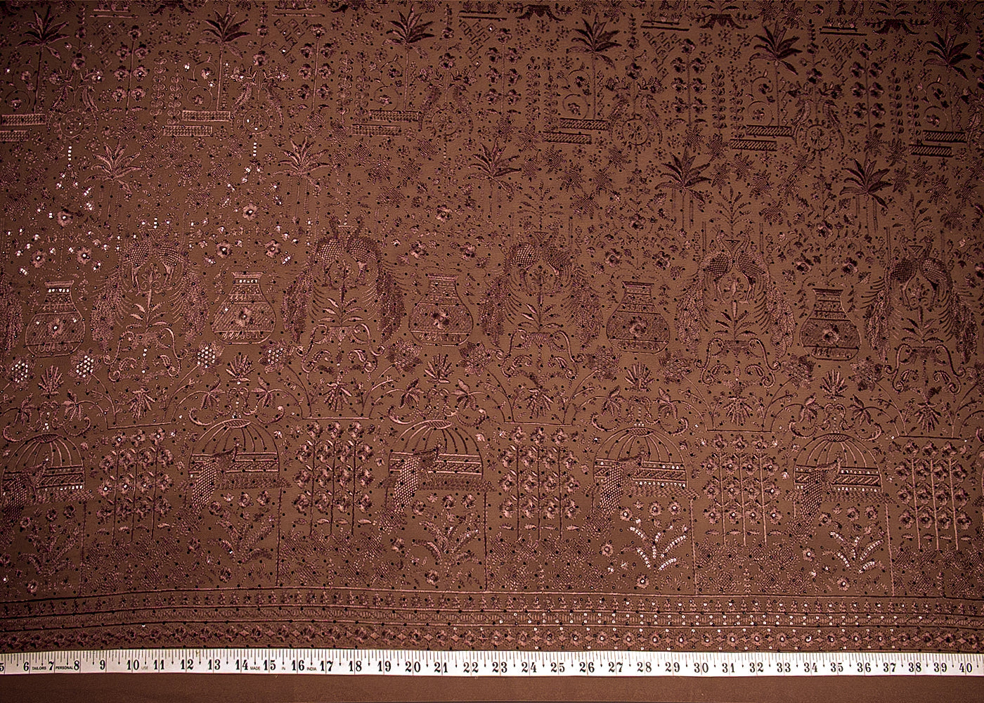 Brown Georgette Fabric With Allover Zari, Thread And Swarovski Work 16280