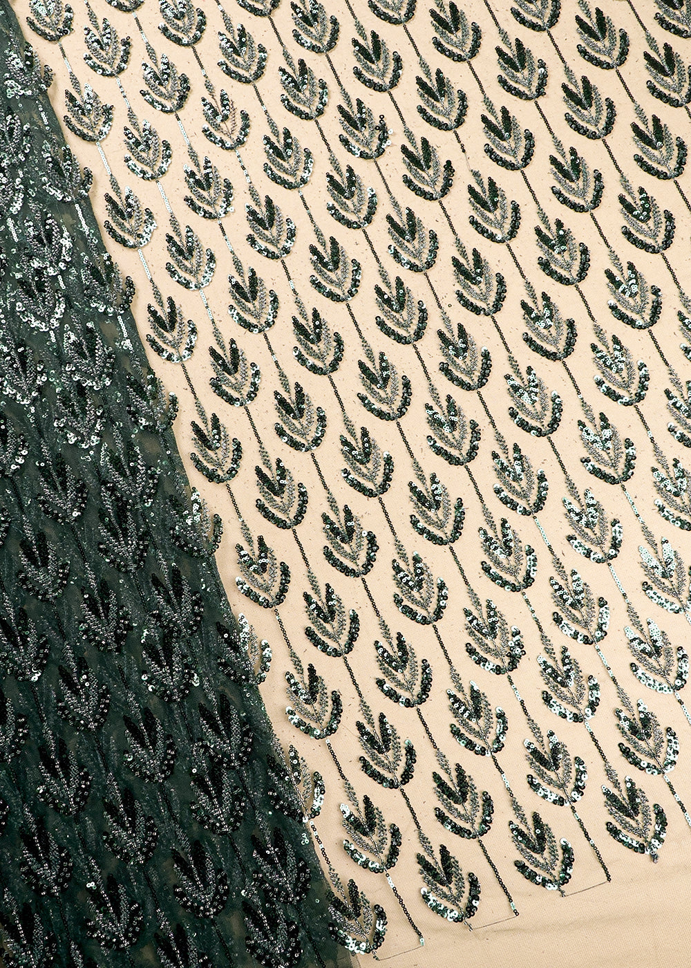 Dark Green Imported Net Fabric With All Over Sequins And Bead Work 16281