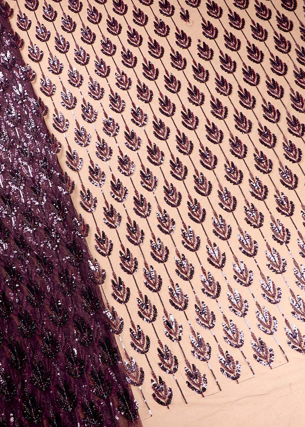 Wine Imported Net Fabric With All Over Sequins And Bead Work 16282