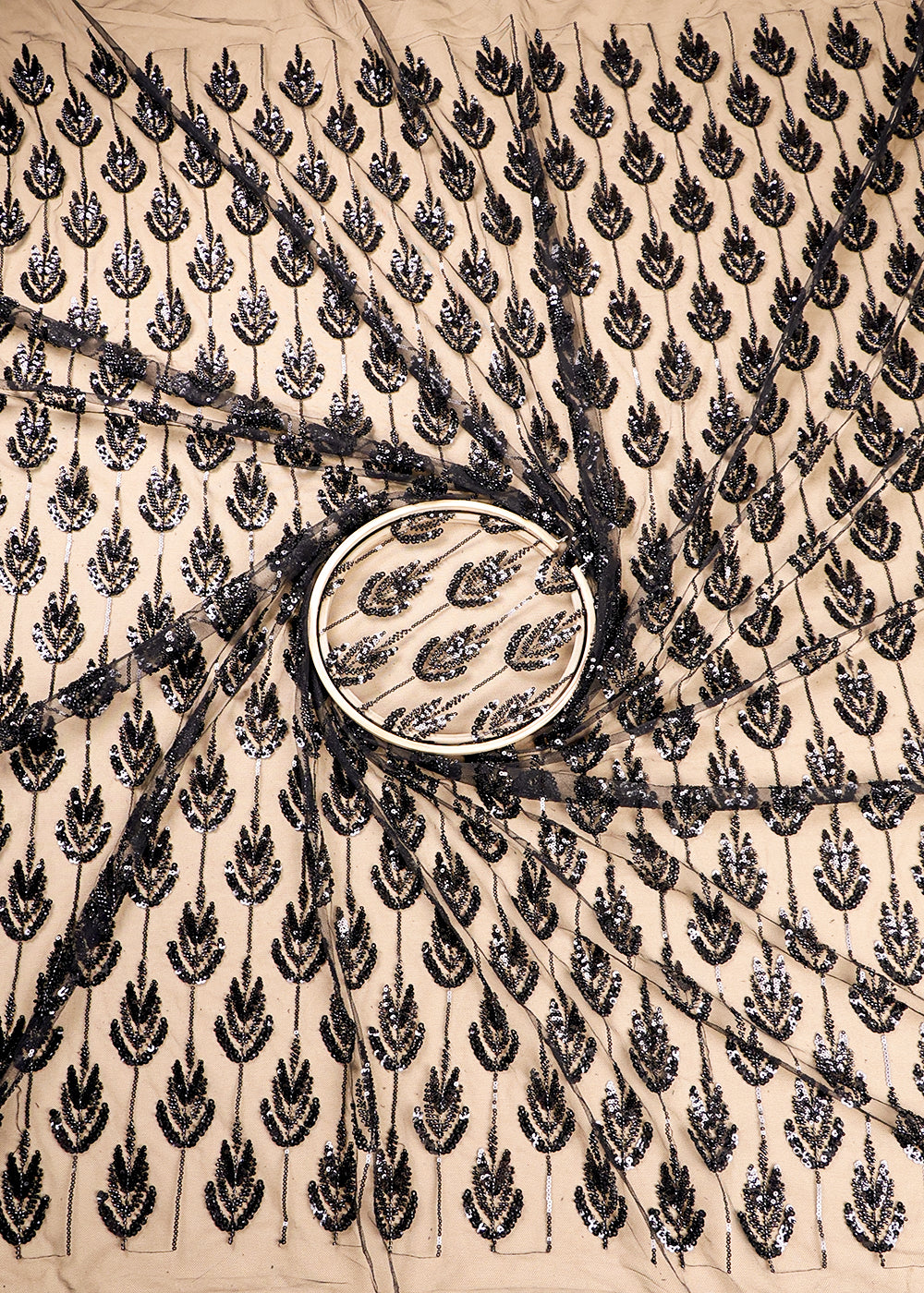 Black Imported Net Fabric With All Over Sequins And Bead Work 16283