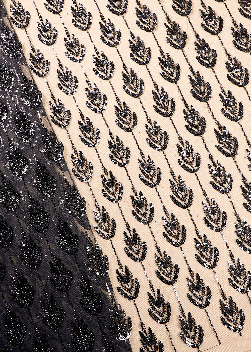 Black Imported Net Fabric With All Over Sequins And Bead Work 16283