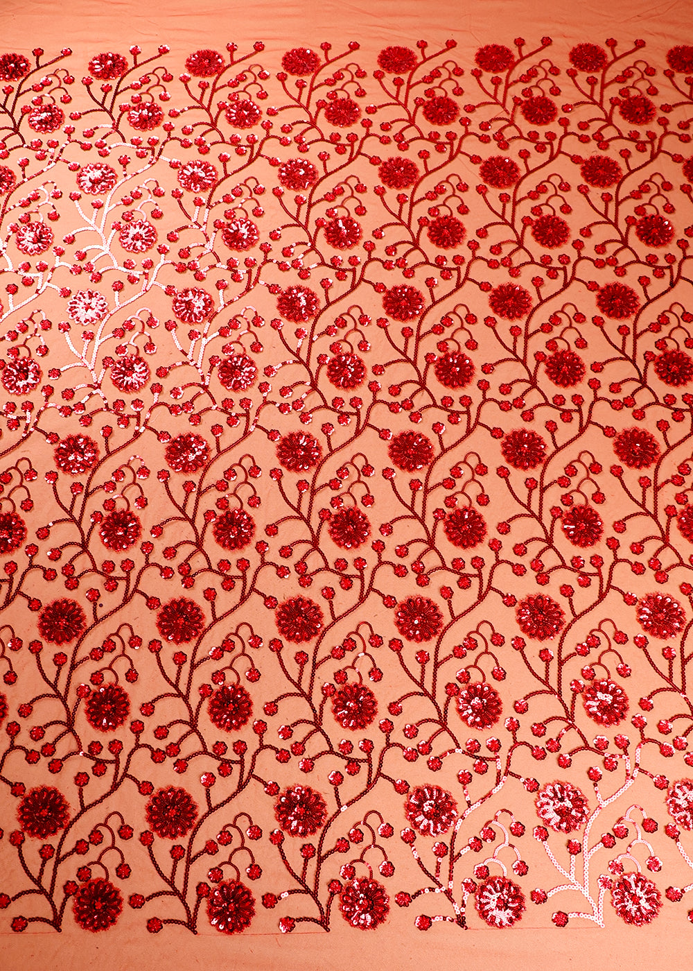 Red Imported Net Fabric With All Over Sequins And Katdana Work 16286