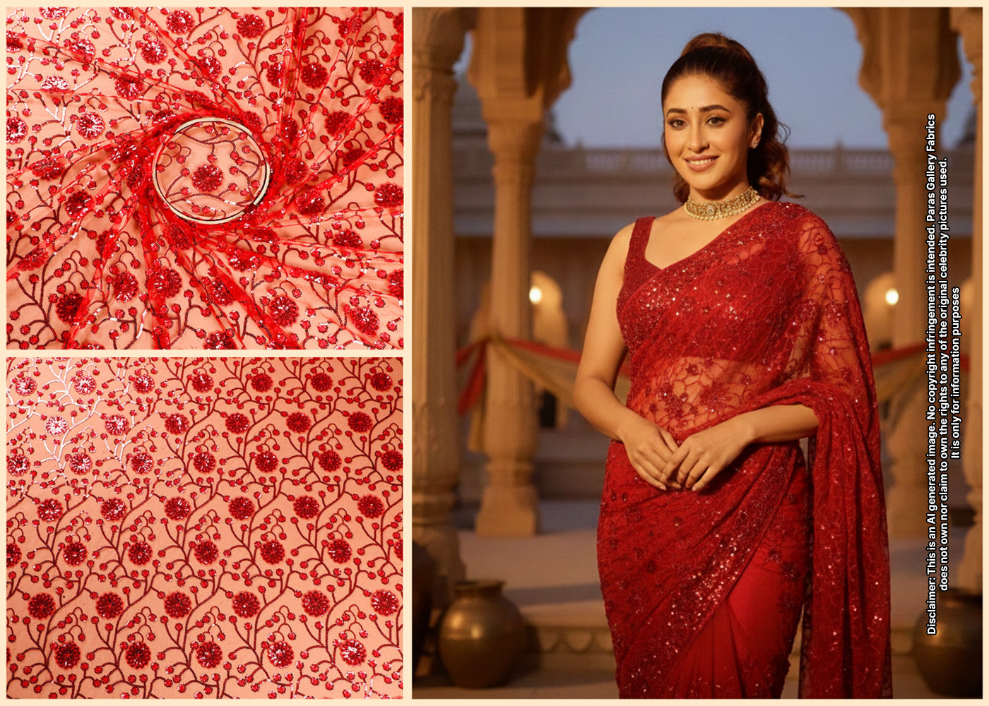 Shivangi Joshi Inspired Edition | Red Embroided Imported Net Unstitched Fabric 16286