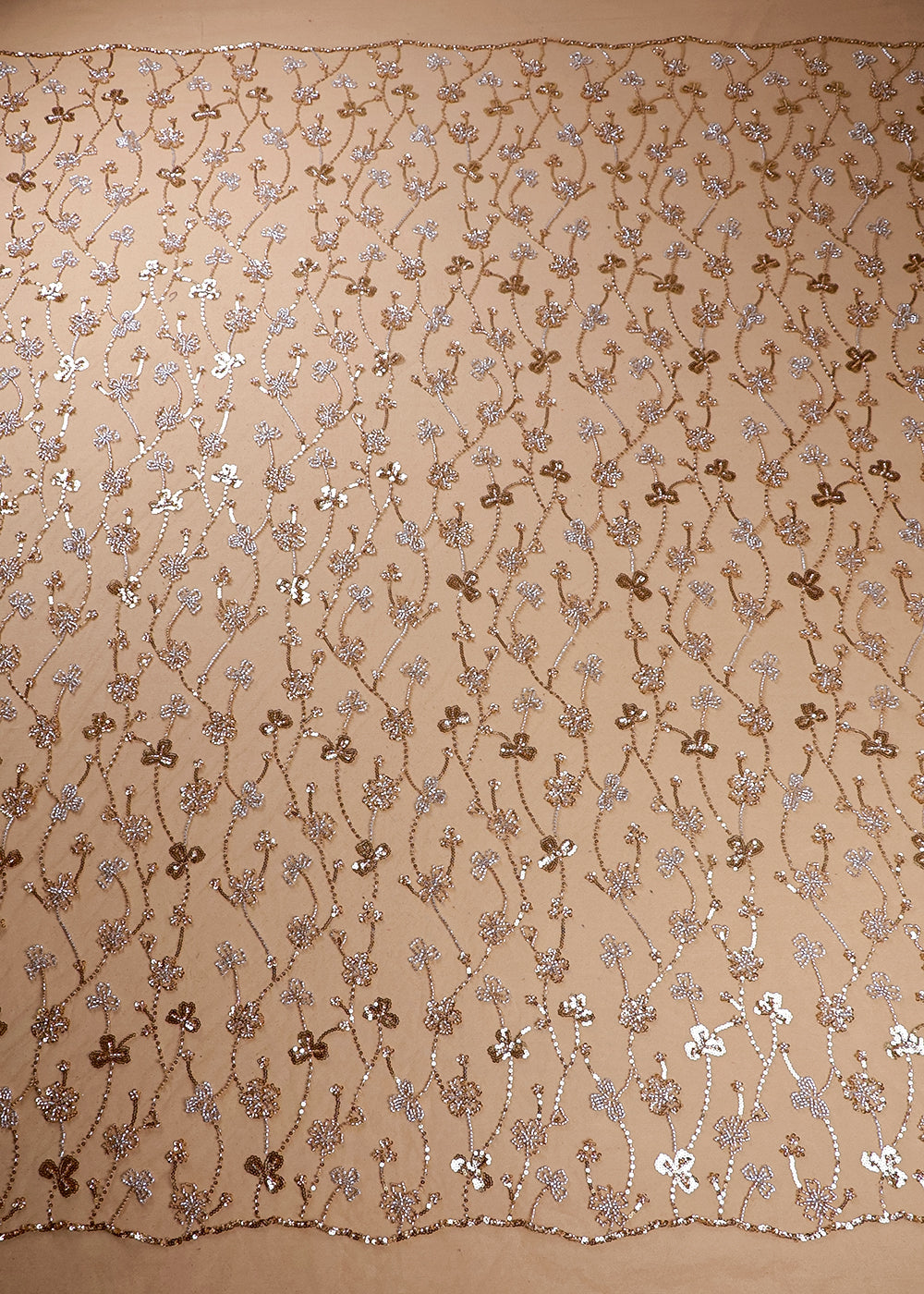 Gold Imported Net Fabric With All Over Sequins And Katdana Work 16287