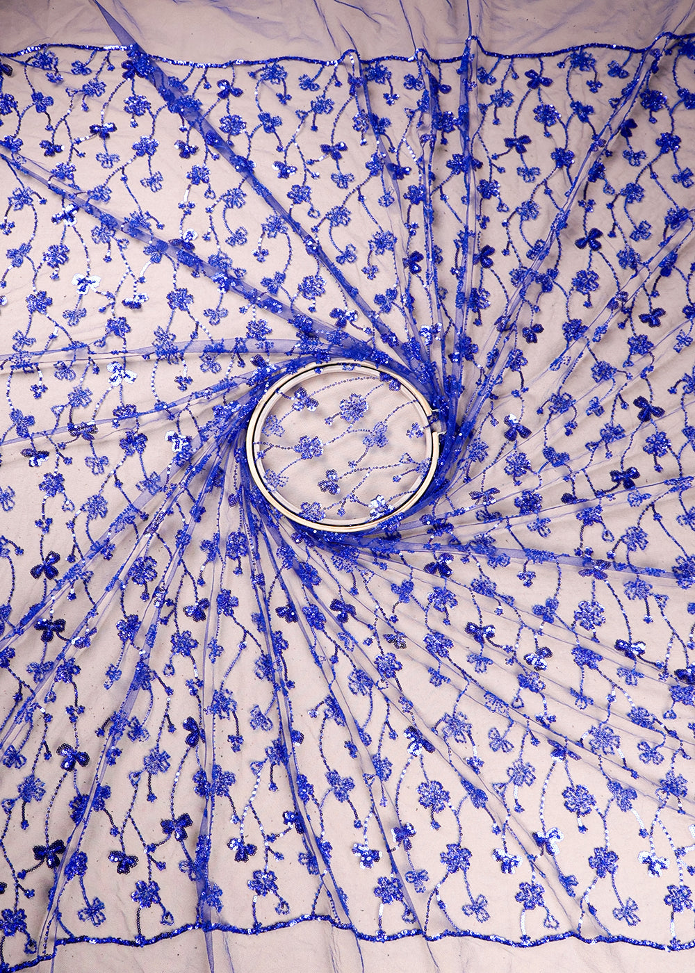 Royal Blue Imported Net Fabric With All Over Sequins And Katdana Work 16289
