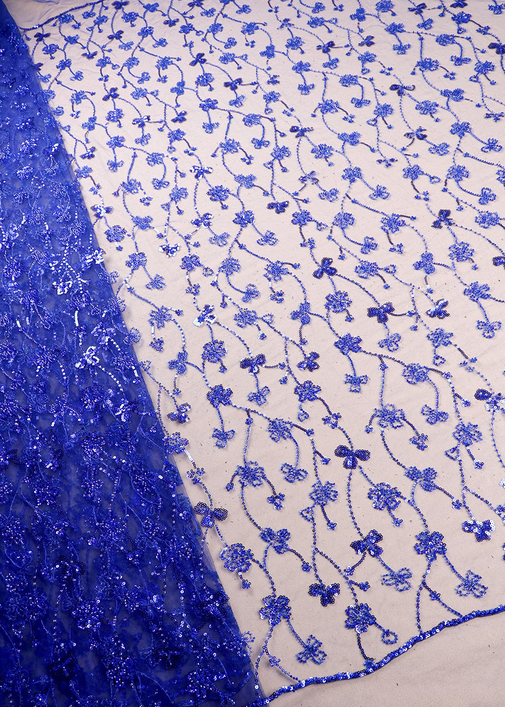 Royal Blue Imported Net Fabric With All Over Sequins And Katdana Work 16289