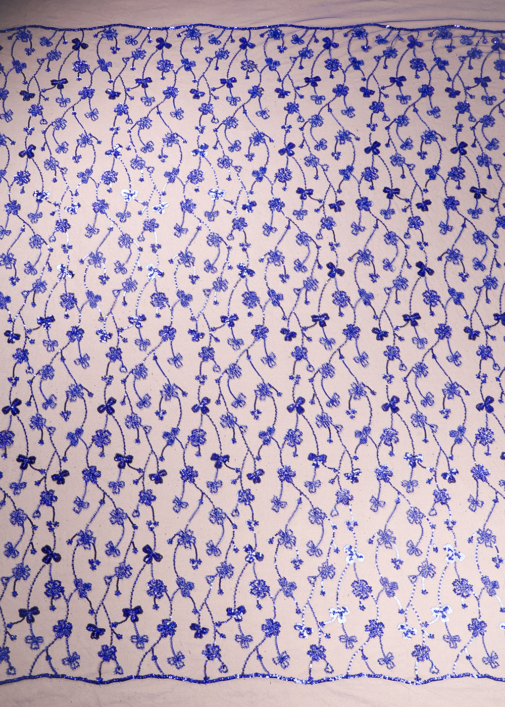 Royal Blue Imported Net Fabric With All Over Sequins And Katdana Work 16289