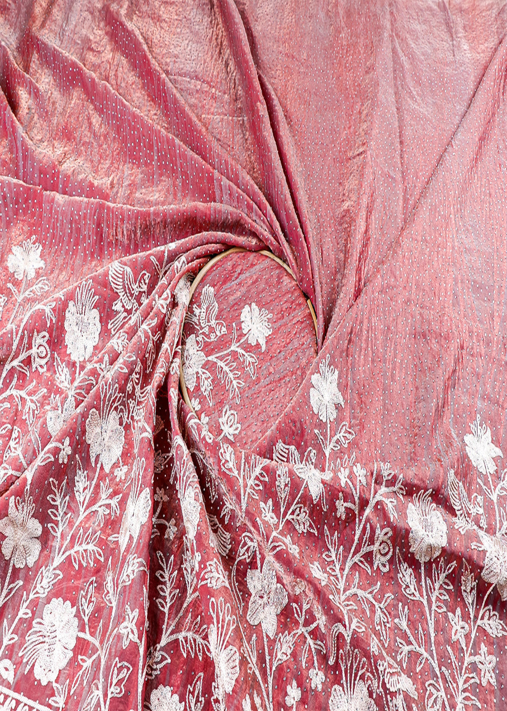 Coral-Pink-Silk-Fabric-With-All-Over-Swarvoski-Work-With-One-Side-Threadwork-Border-16295-close-view