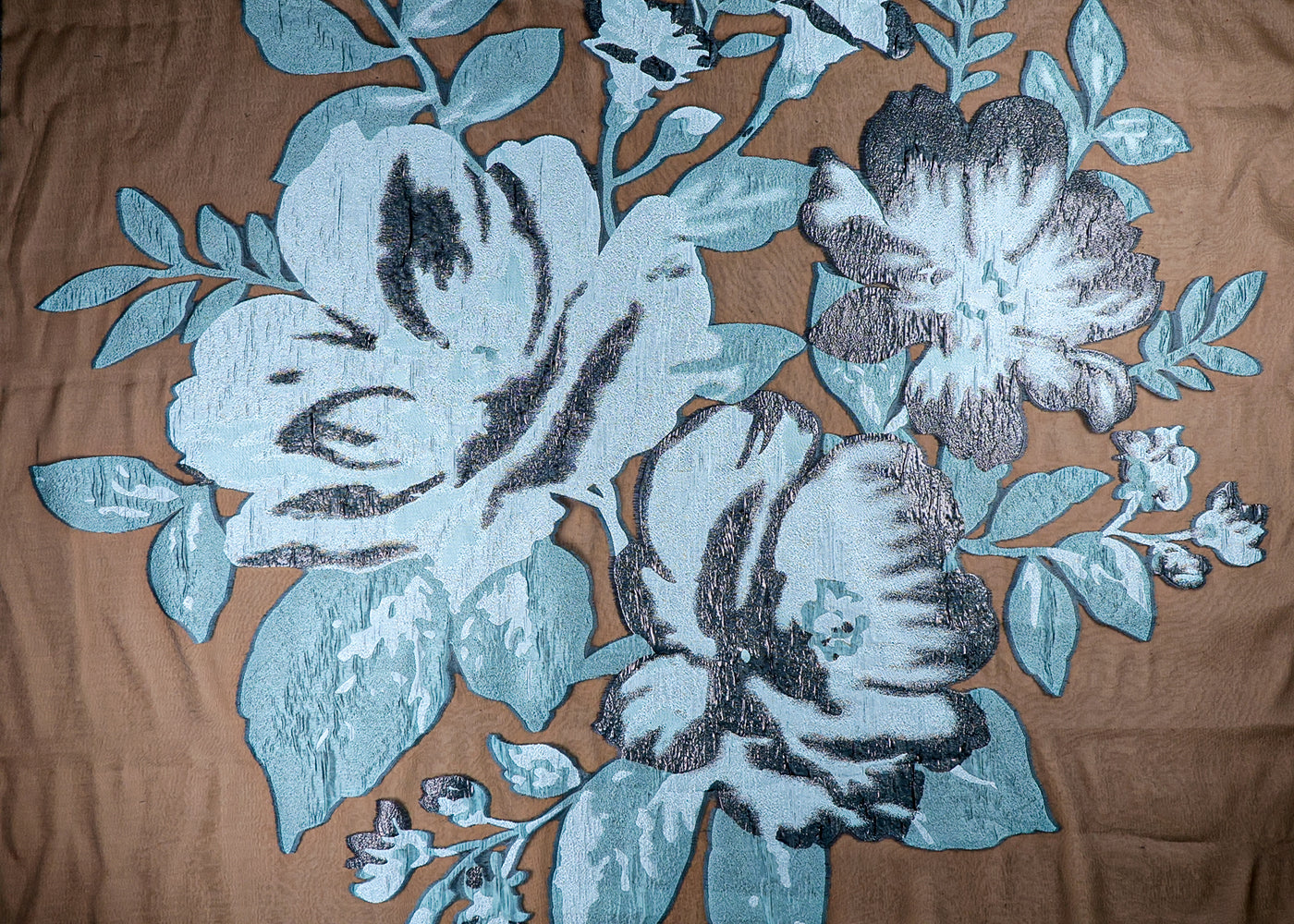 Aqua Green Organza Fabric With All Over Embosed Work 16298