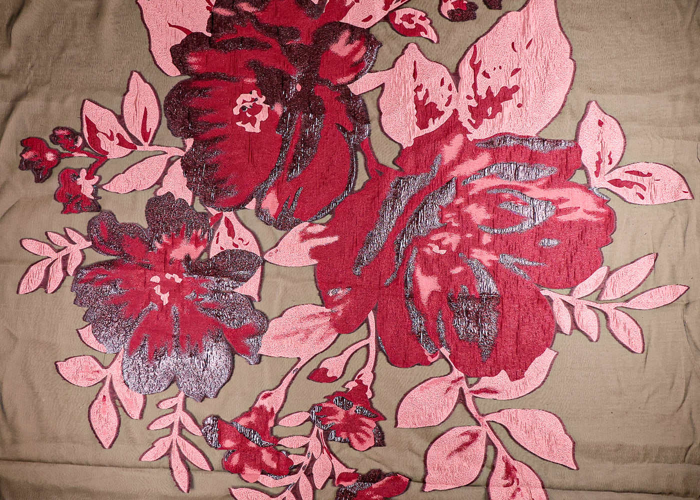 Maroon Organza Fabric With All Over Embosed Work 16300