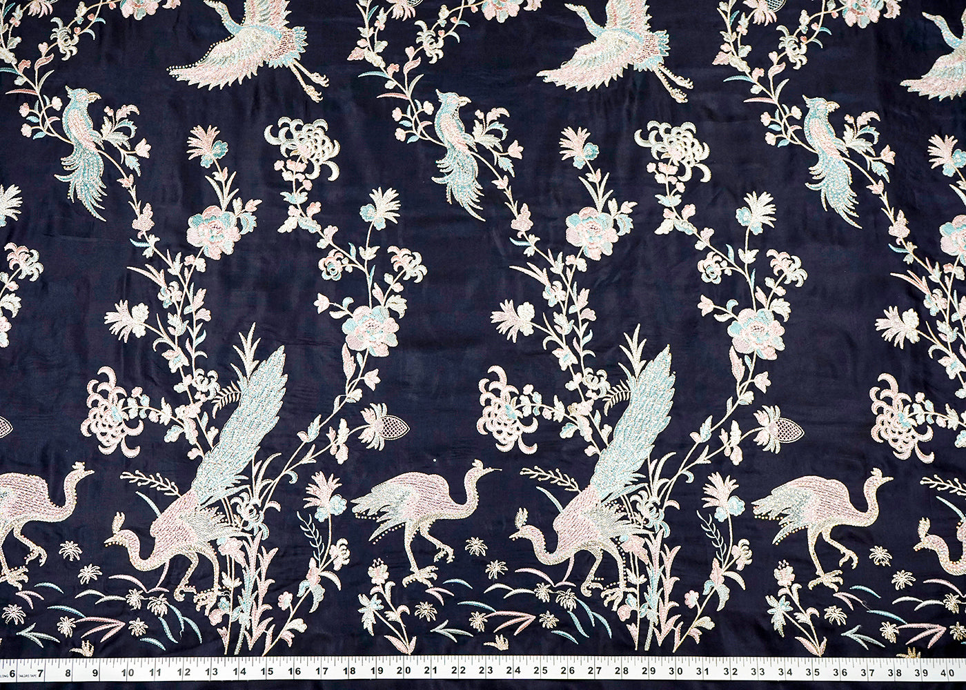 Navy Blue Silk Fabric With All Over Thread, Zari, Sequins And Swarvoski Work 16308