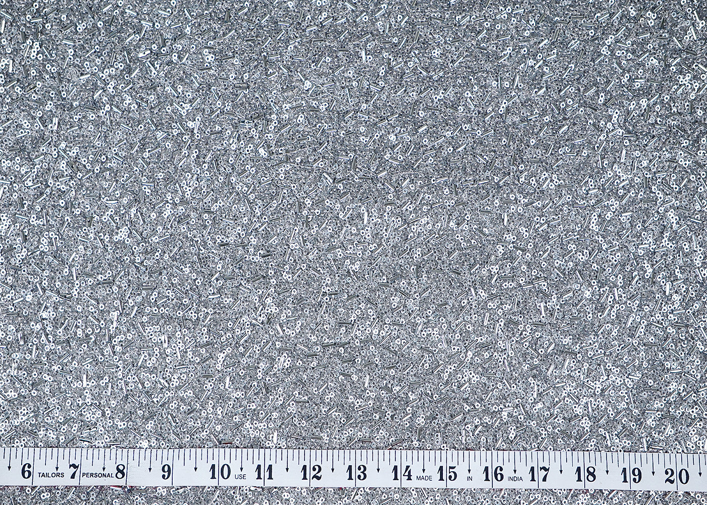 Grey Net Fabric With All Over Bead And Sequins Work 16316