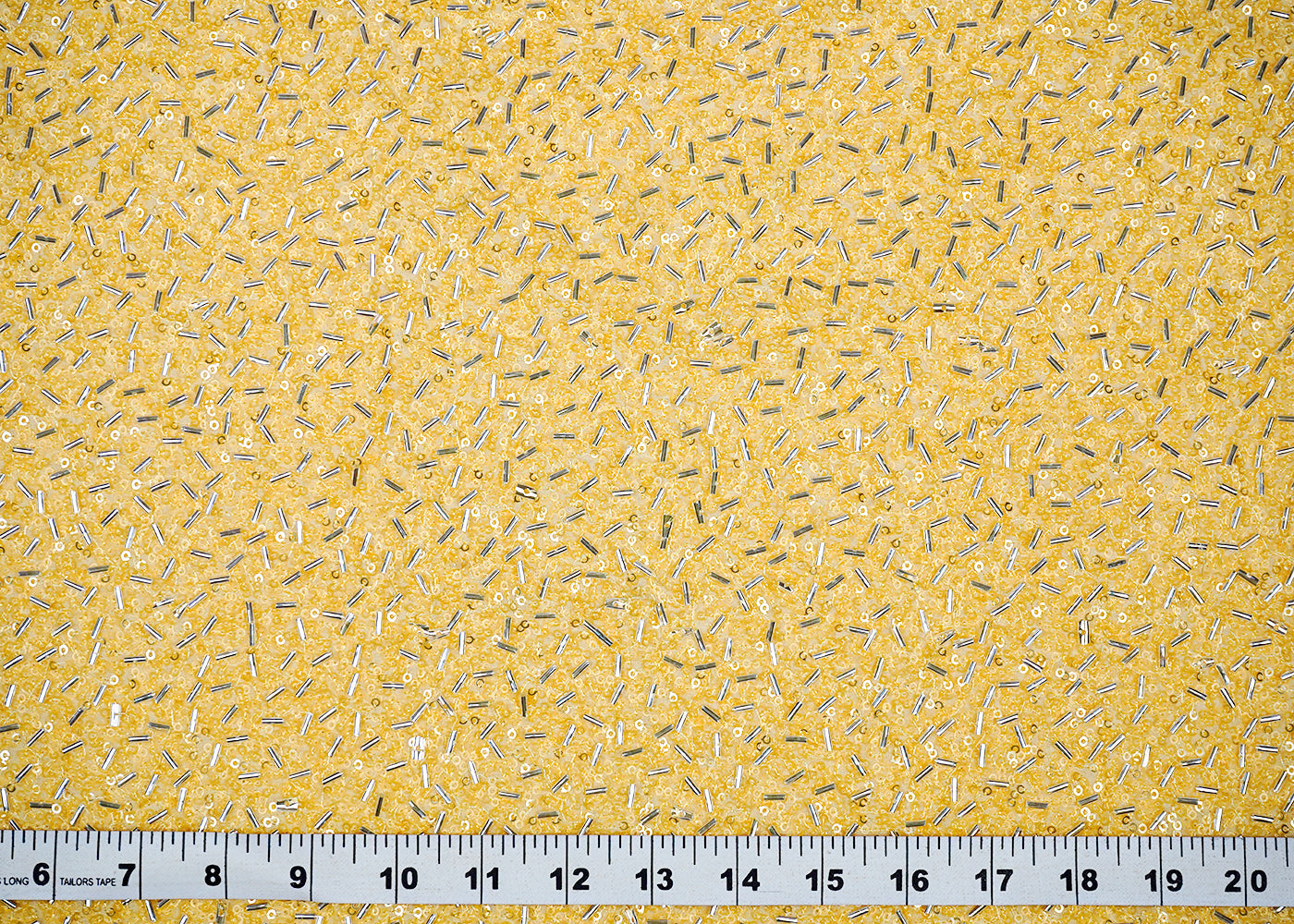 Pastel Yellow Georgette Fabric With All Over Bead And Sequins Work 16317