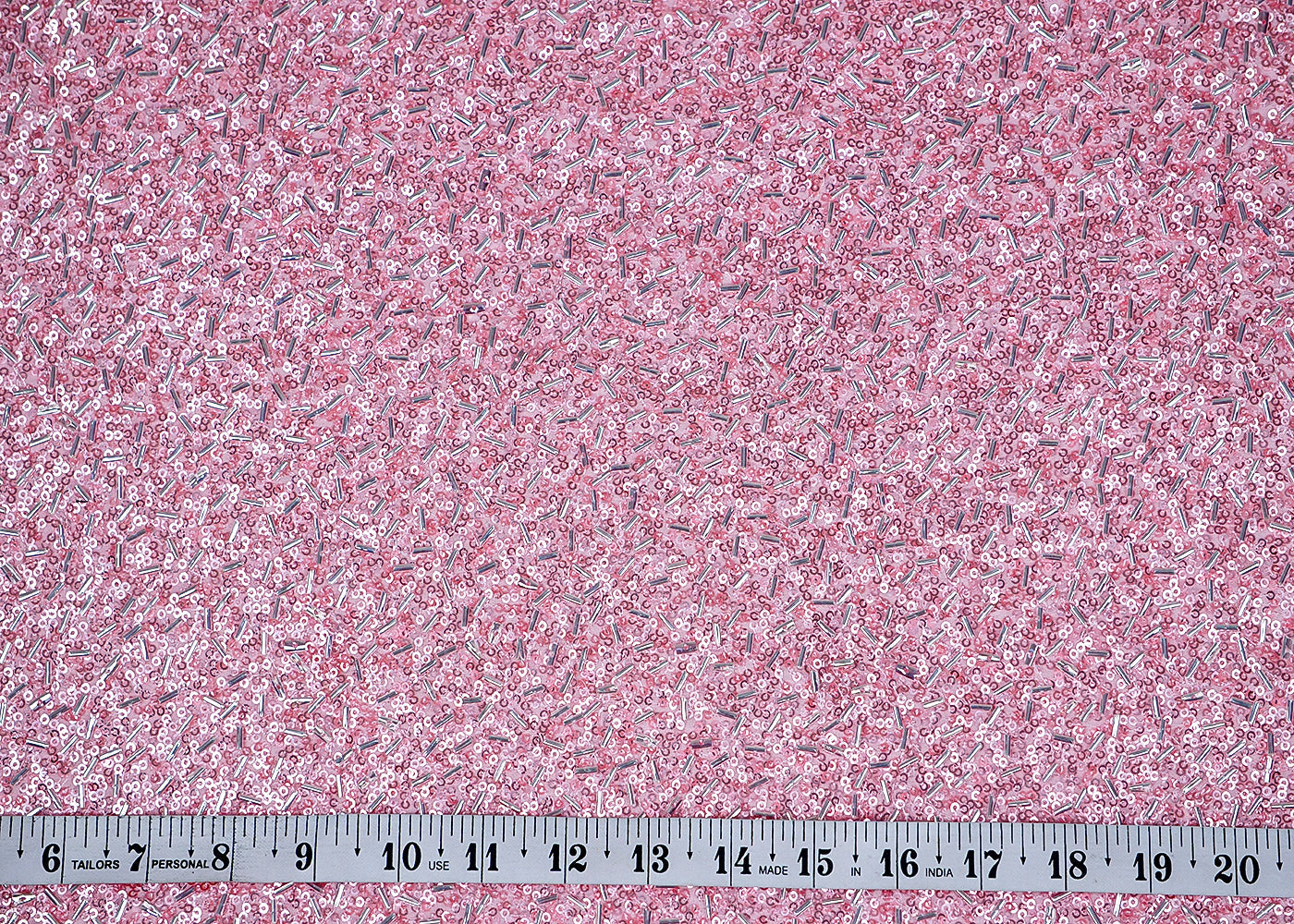 Pastel Pink Georgette Fabric With All Over Bead And Sequins Work 16318