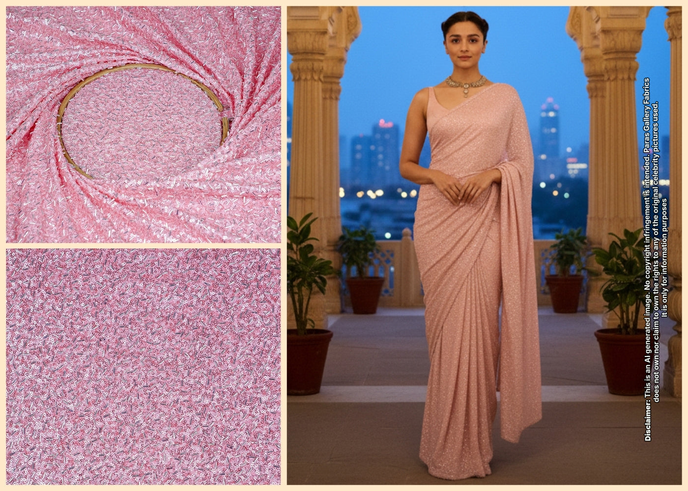 Alia Bhat Inspired Edition | Pastel Pink Embroidered Georgette Unstitched Fabric 16318