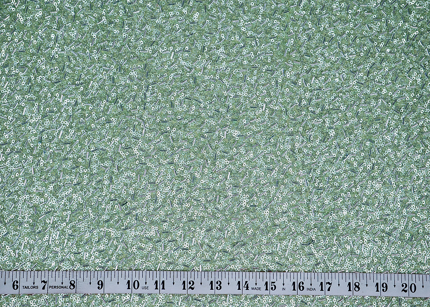 Pastel Green Georgette Fabric With All Over Bead And Sequins Work 16319