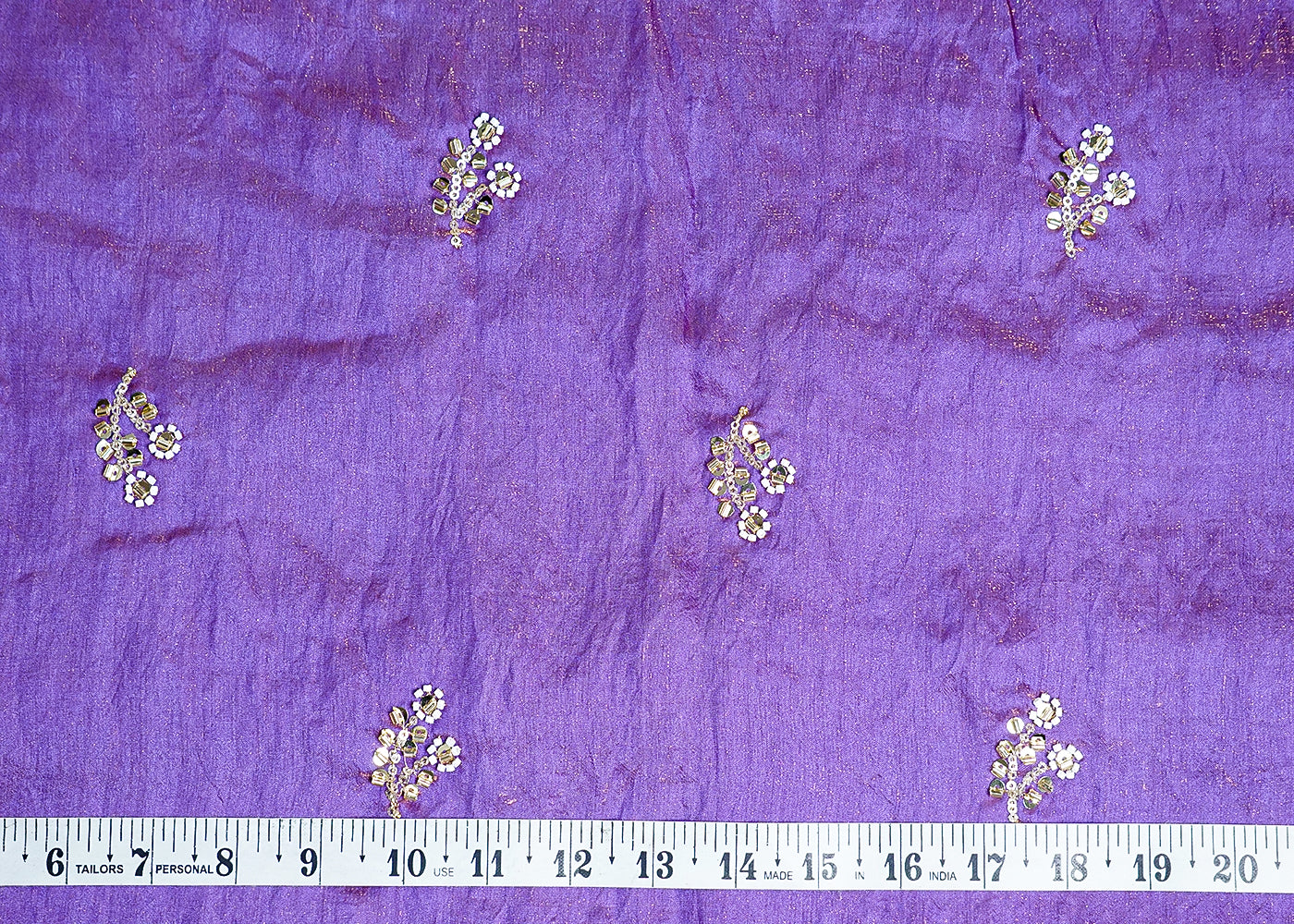 Purple Diamond Silk Fabric With All Over Buti Of Sequins, Katdana And Bead Work 16327