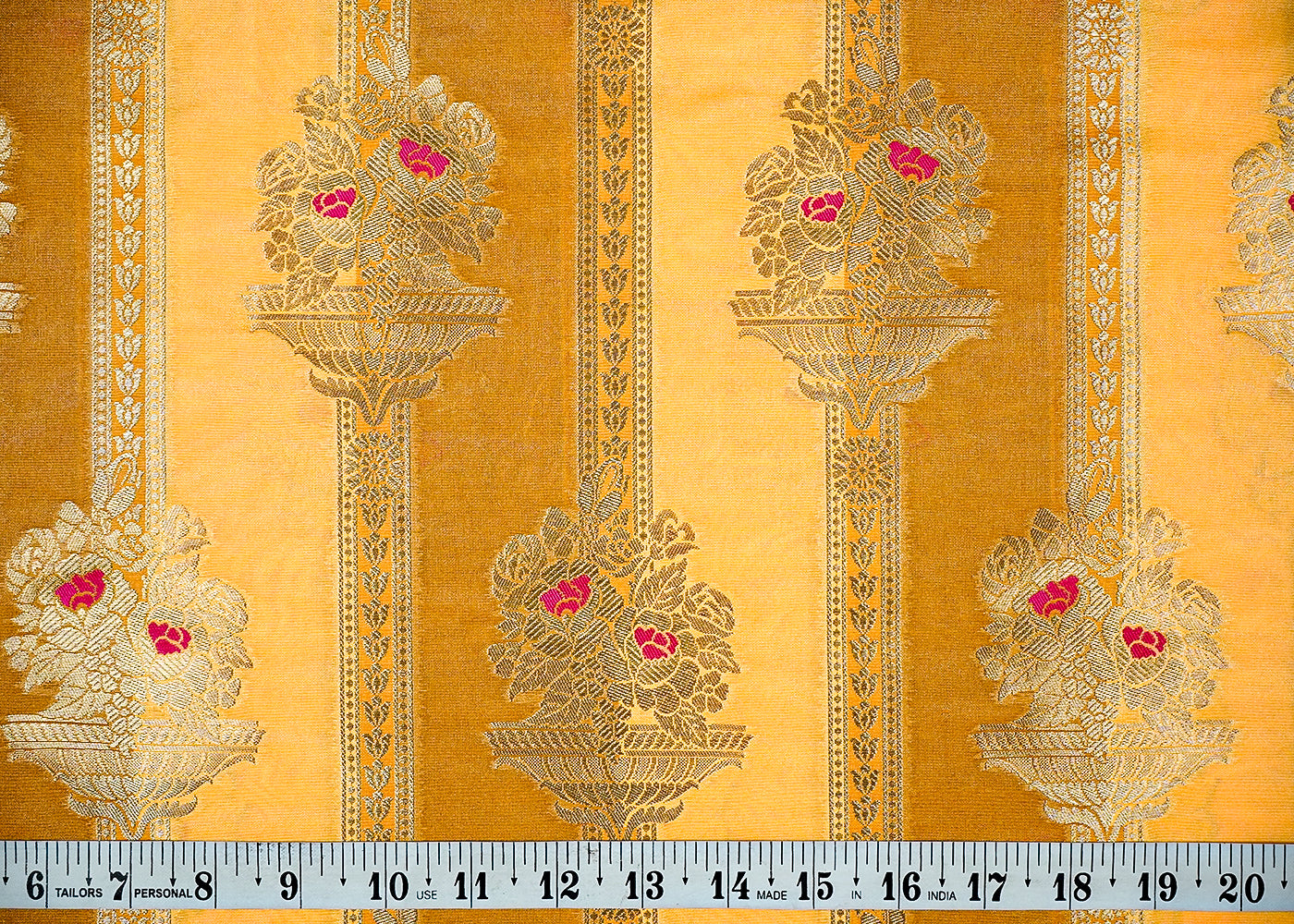 Yellow Banarasi Brocade Fabric With All Over Thread And Golden Zari Handloom 16329