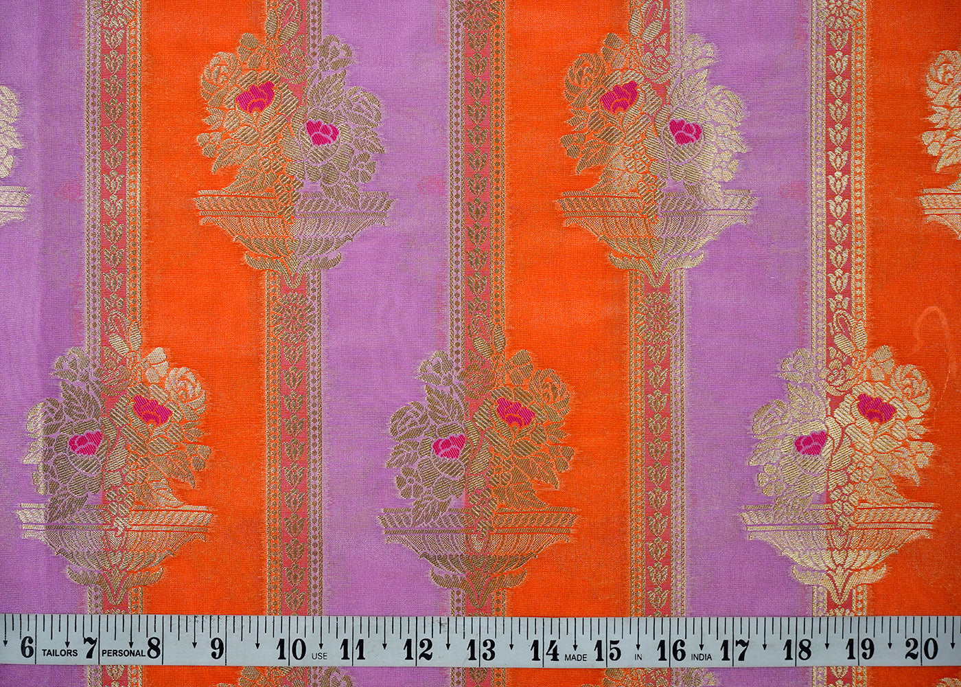 Lavender Banarasi Brocade Fabric With All Over Thread And Golden Zari Handloom 16331