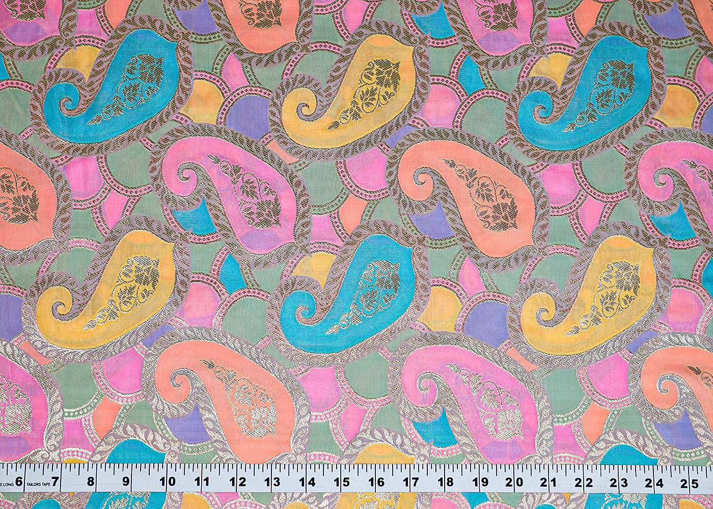 Pink Banarasi Brocade Fabric With All Over Golden Zari Handloom 16334