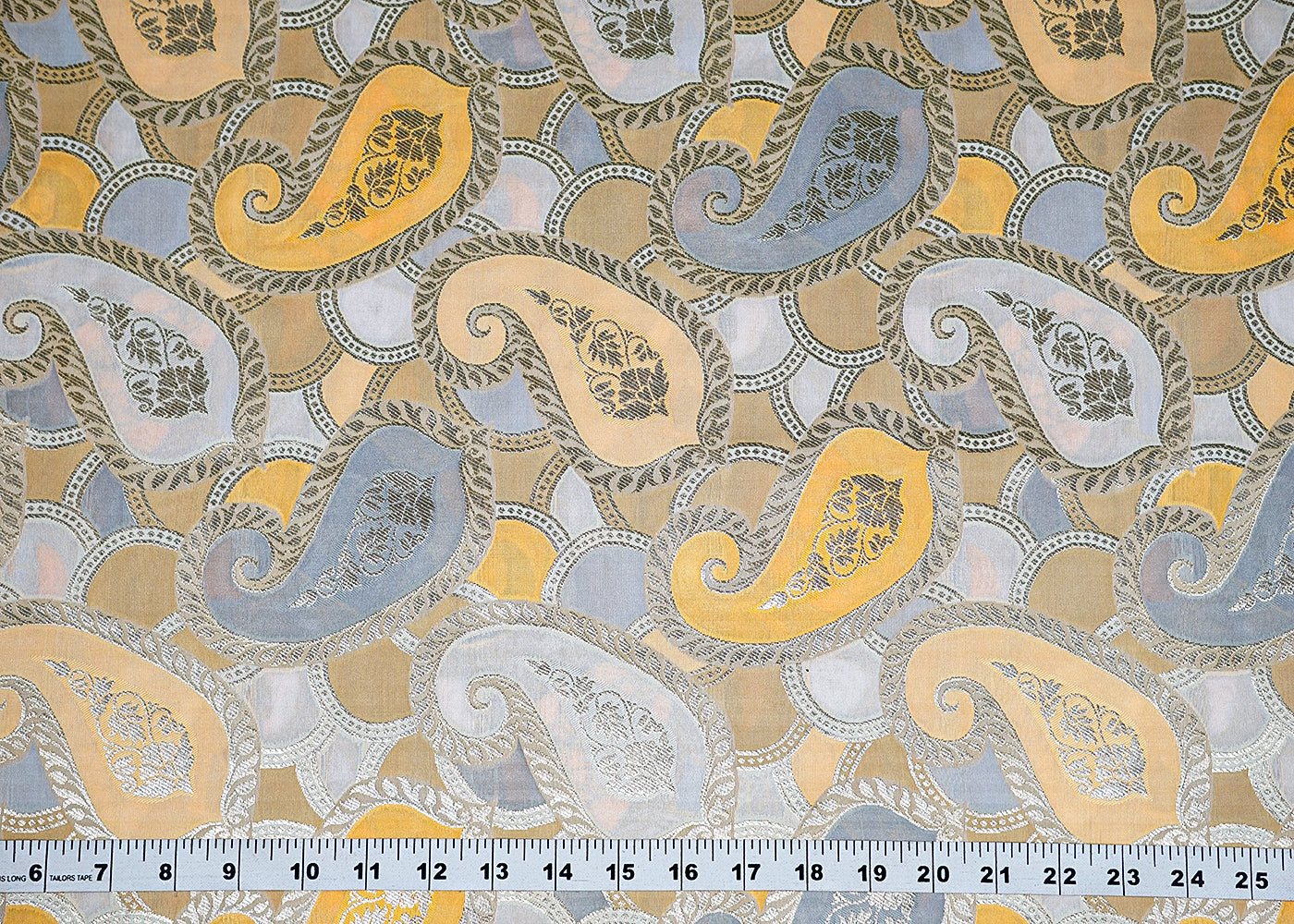 Yellow Banarasi Brocade Fabric With All Over Golden Zari Handloom 16336
