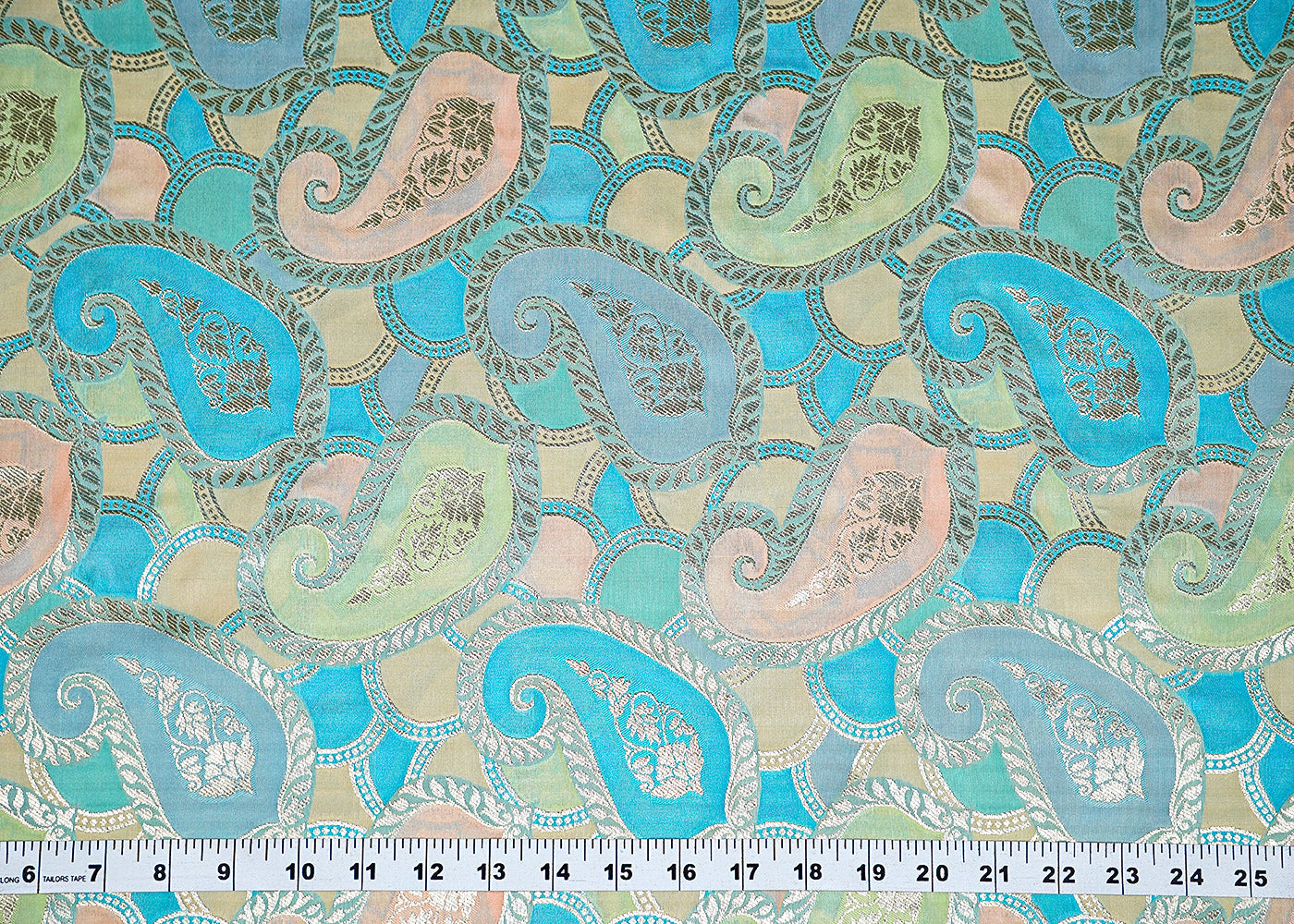 Sky Blue Banarasi Brocade Fabric With All Over Golden Zari Handloom 16337