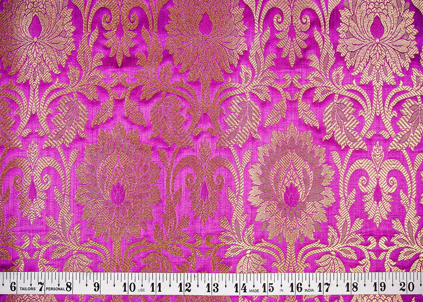 Purple Banarasi Brocade Fabric With All Over Golden Zari Handloom 16341