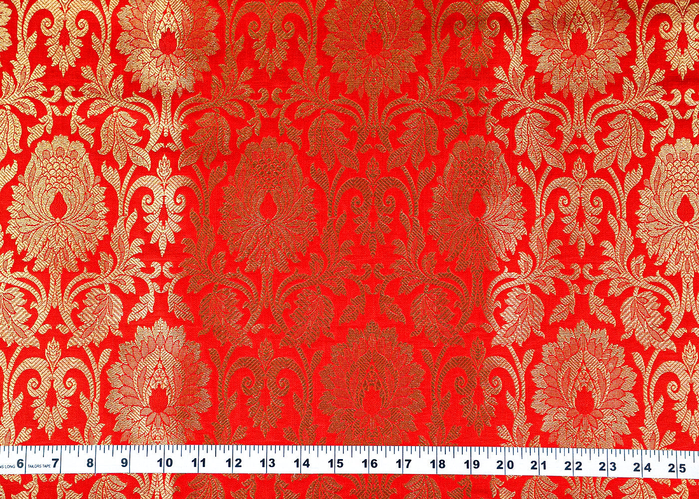 Red Banarasi Brocade Fabric With All Over Golden Zari Handloom 16342