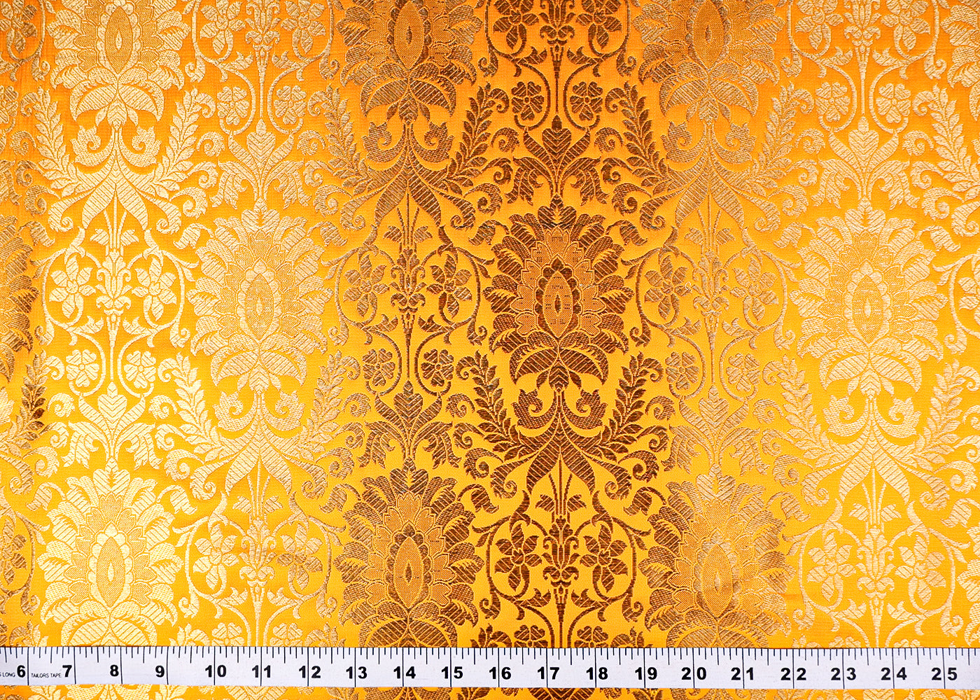 Yellow Banarasi Brocade Fabric With All Over Golden Zari Handloom 16345