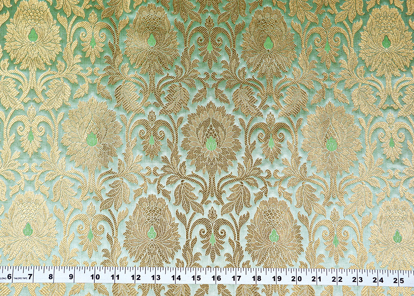 Pista Banarasi Brocade Fabric With All Over Golden Zari Handloom 16347