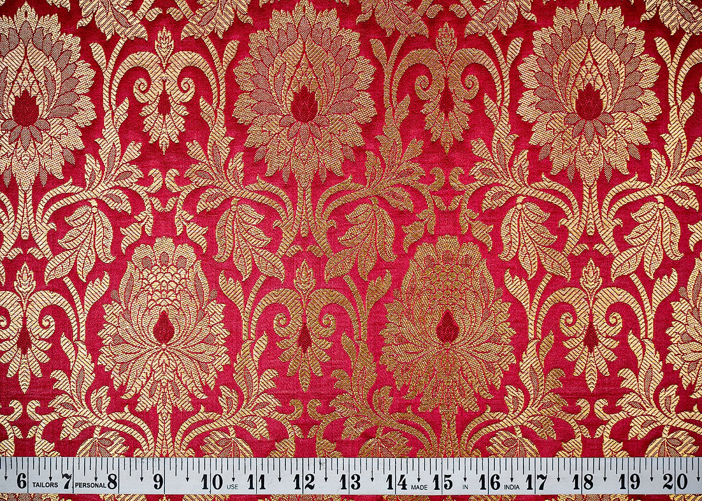 Maroon Banarasi Brocade Fabric With All Over Golden Zari Handloom 16348