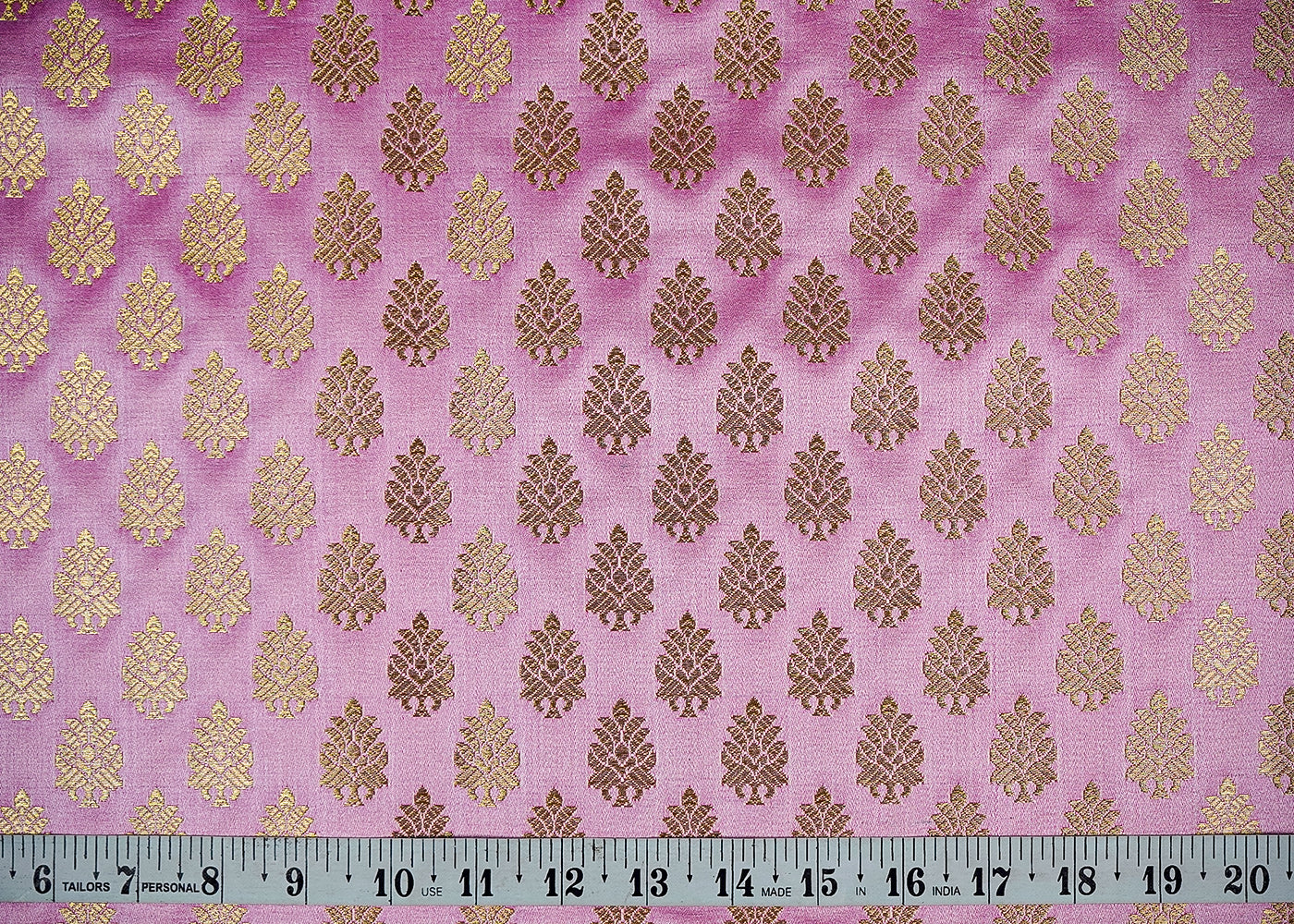 Light Pink Banarasi Brocade Fabric With All Over Golden Zari Handloom 16351