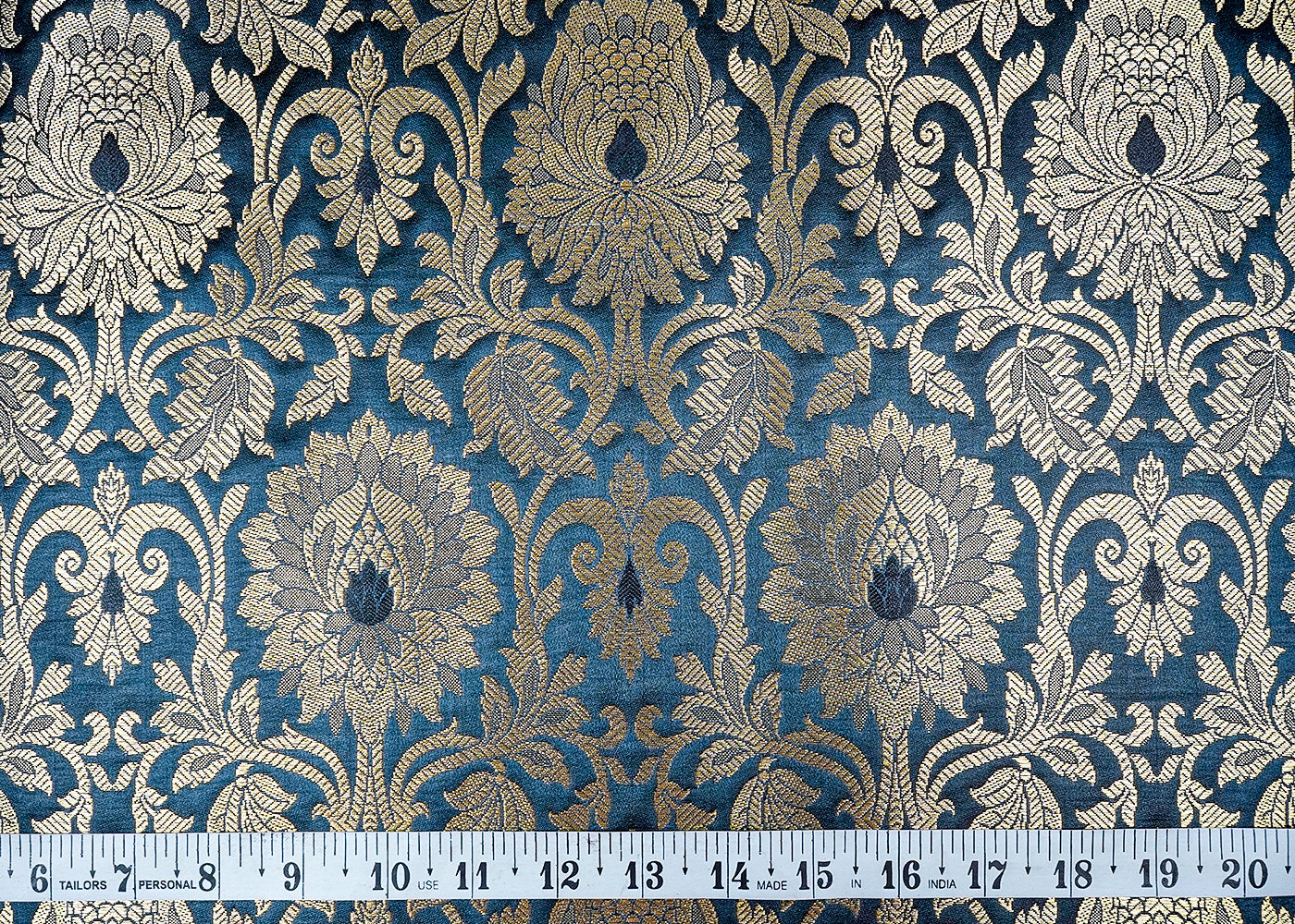Navy Blue Banarasi Brocade Fabric With All Over Golden Zari Handloom 16352