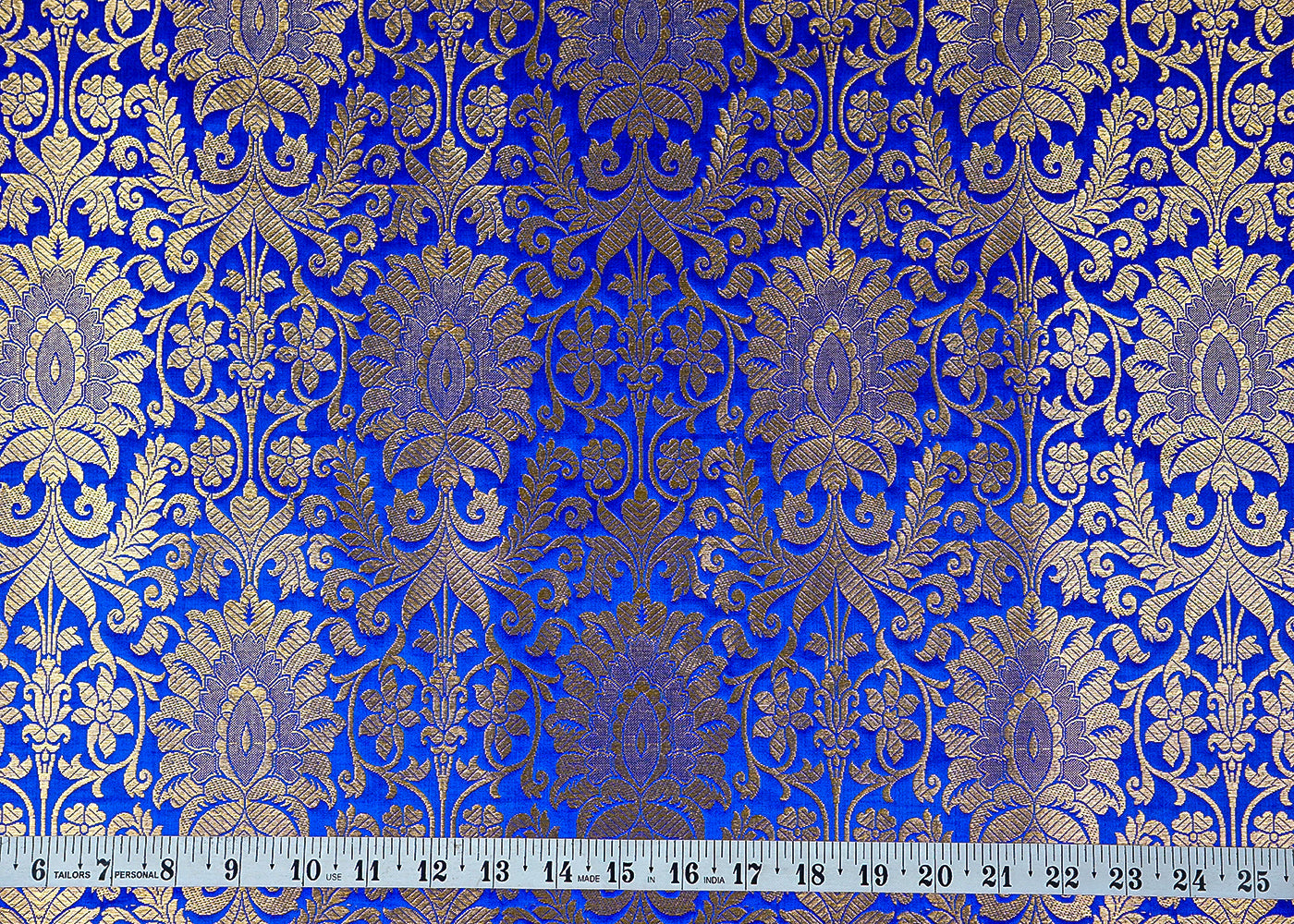 Royal Blue Banarasi Brocade Fabric With All Over Golden Zari Handloom 16353