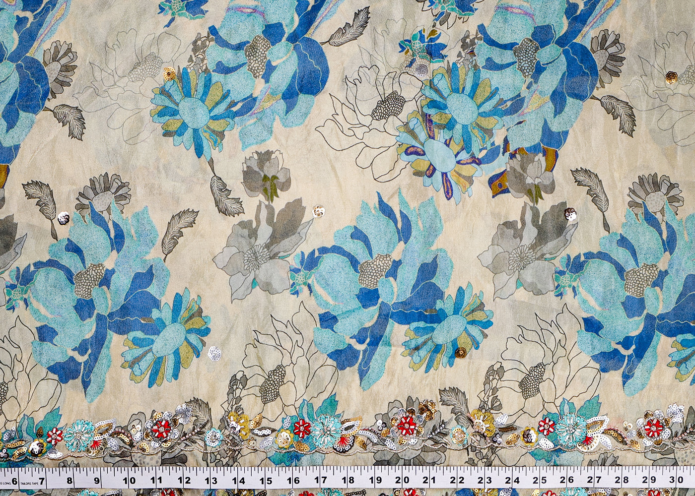 Blue Tissue Dupatta Fabric With Two Side Floral Print And Sequins Work Border 16368