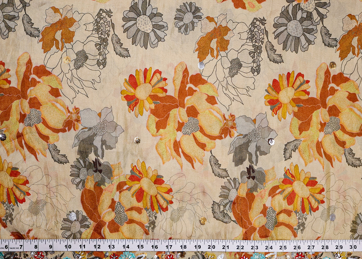 Mustard Tissue Dupatta Fabric With Two Side Floral Print And Sequins Work Border 16369