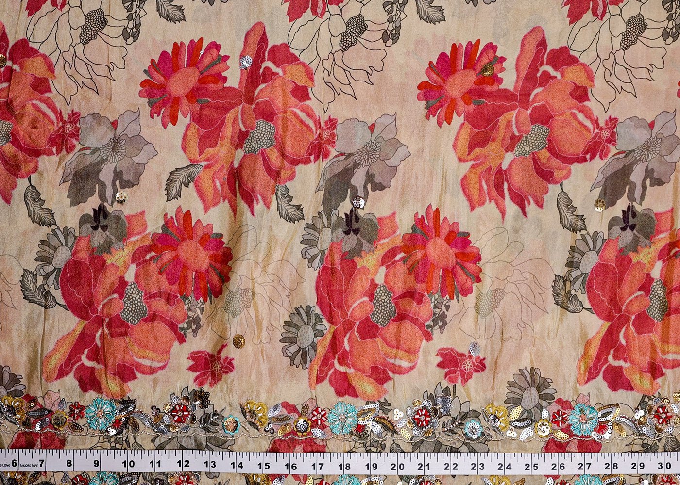 Peach Pink Tissue Dupatta Fabric With Two Side Floral Print And Sequins Work Border 16371
