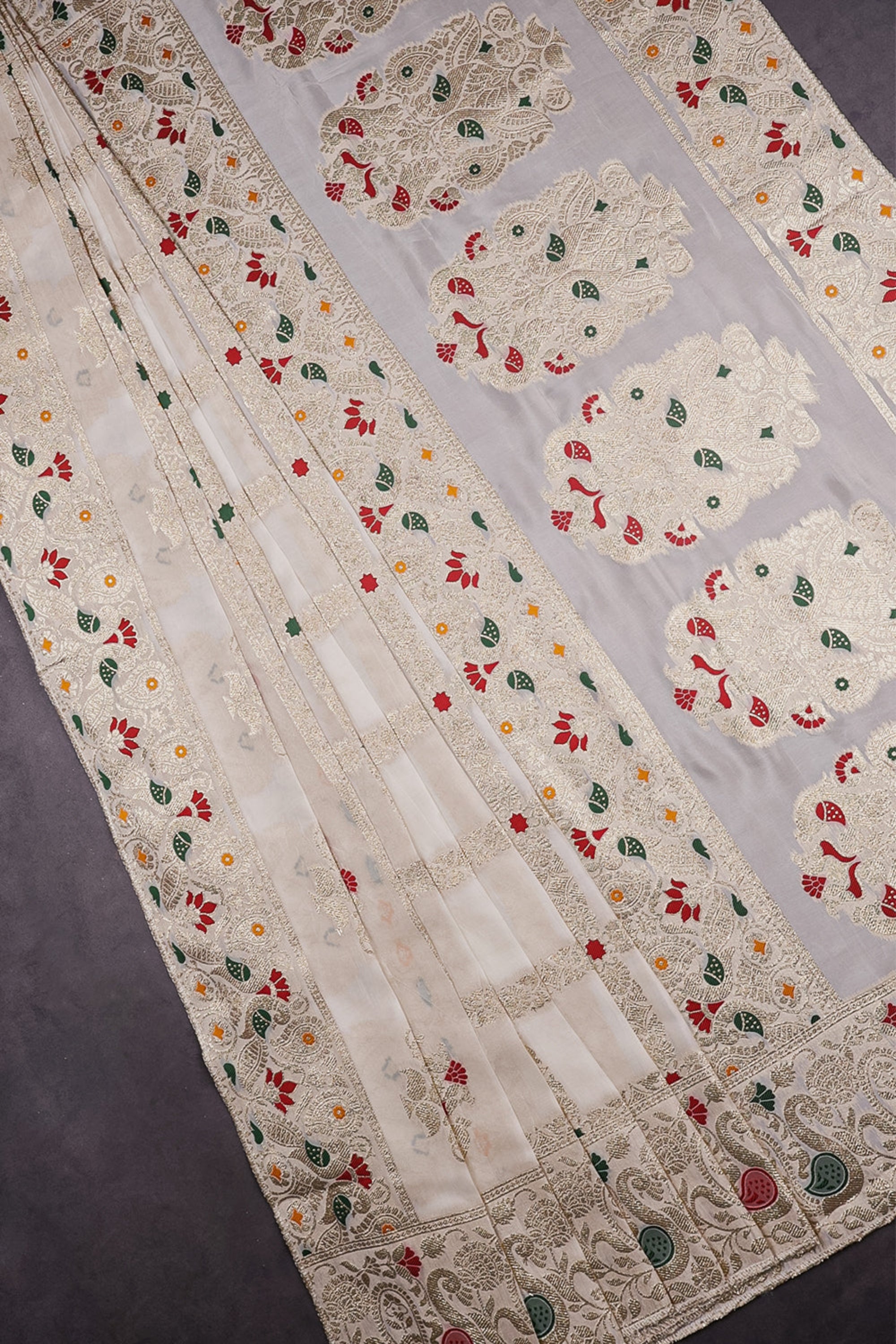 White Dyeable Upara Silk Dupatta With All Over Zari Handloom 16378