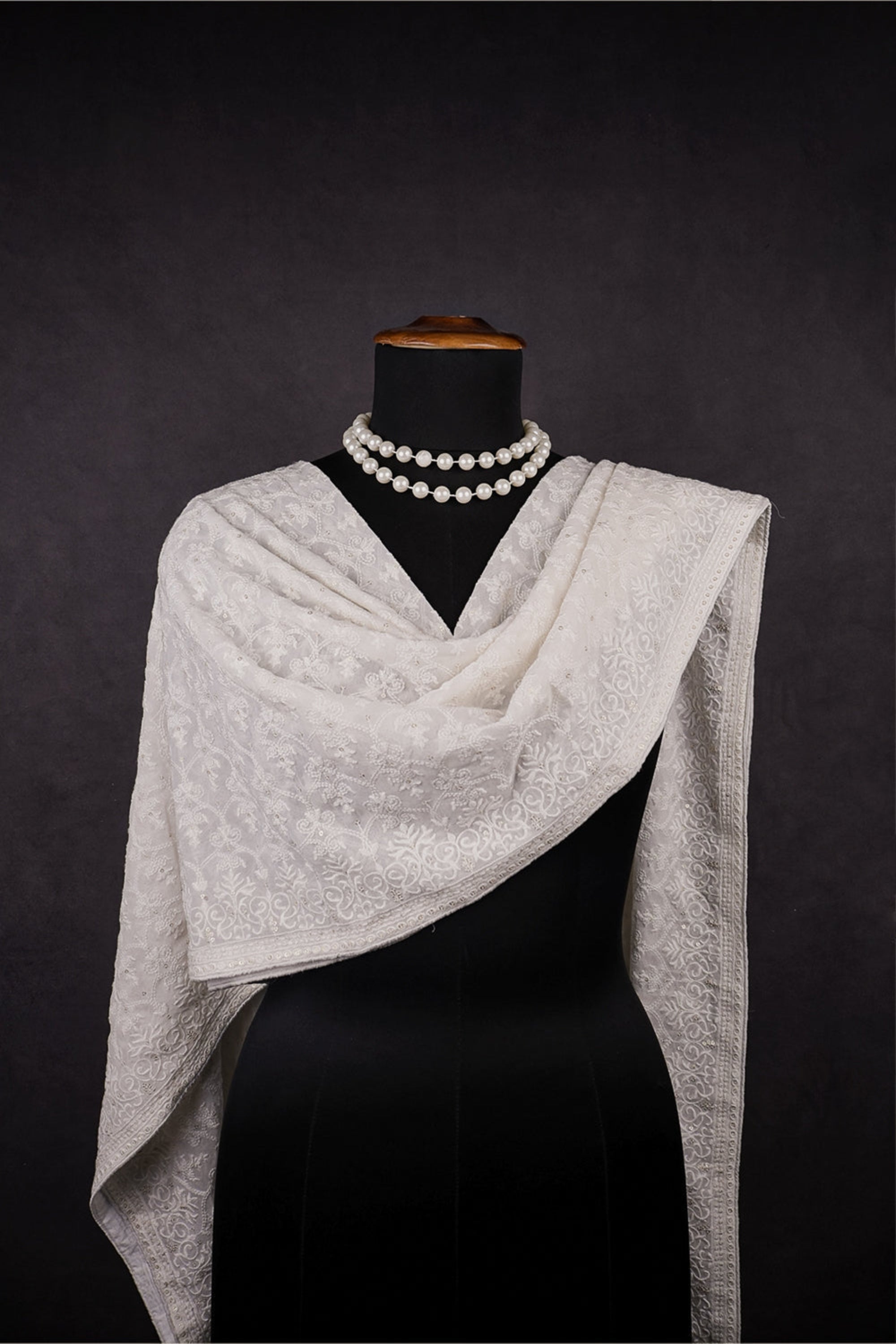 White Dyeable Georgette Dupatta With All Over Thread And Sequins Work 16379