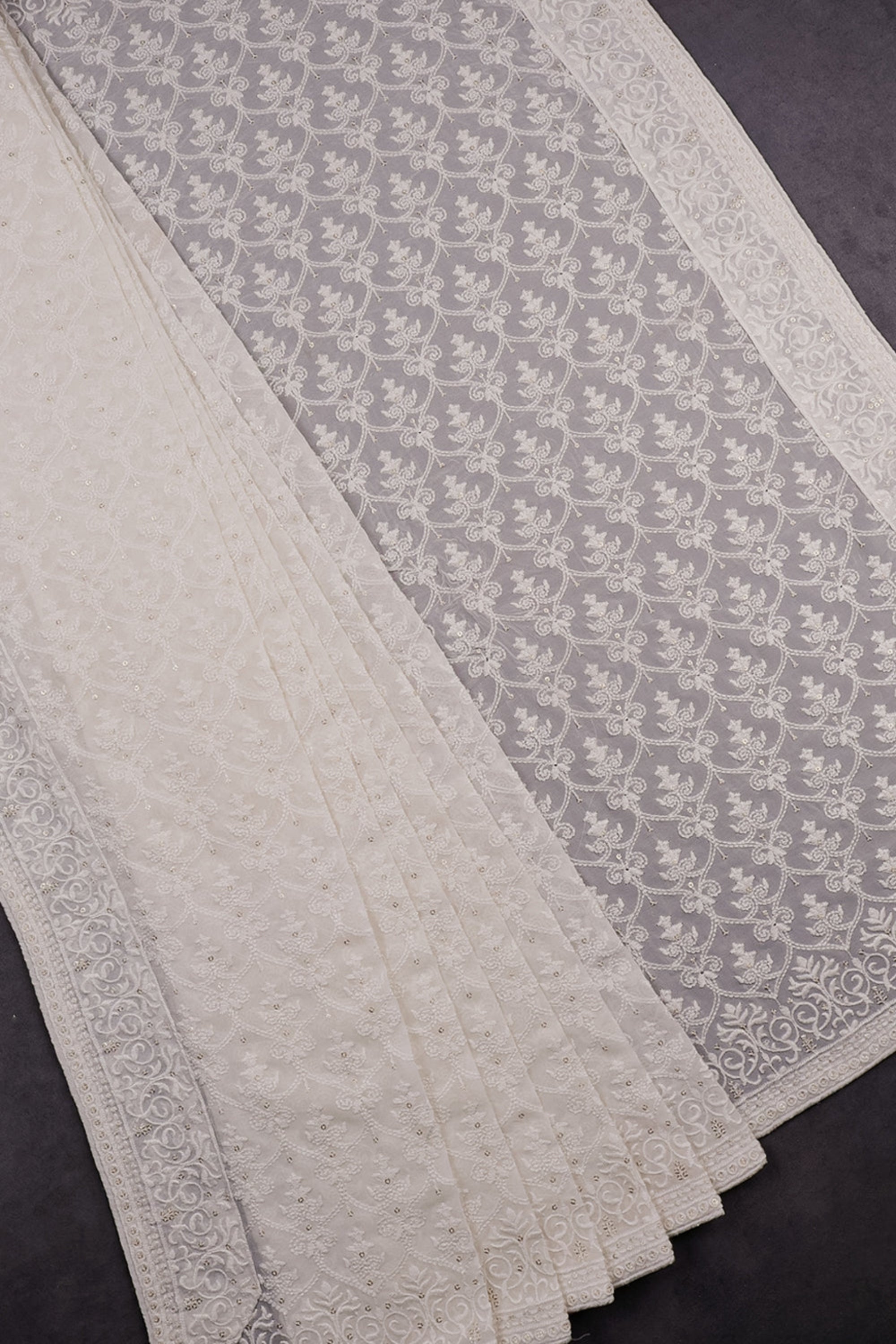 White Dyeable Georgette Dupatta With All Over Thread And Sequins Work 16379