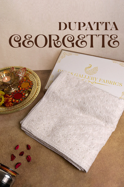 White Dyeable Georgette Dupatta With All Over Thread And Sequins Work 16379