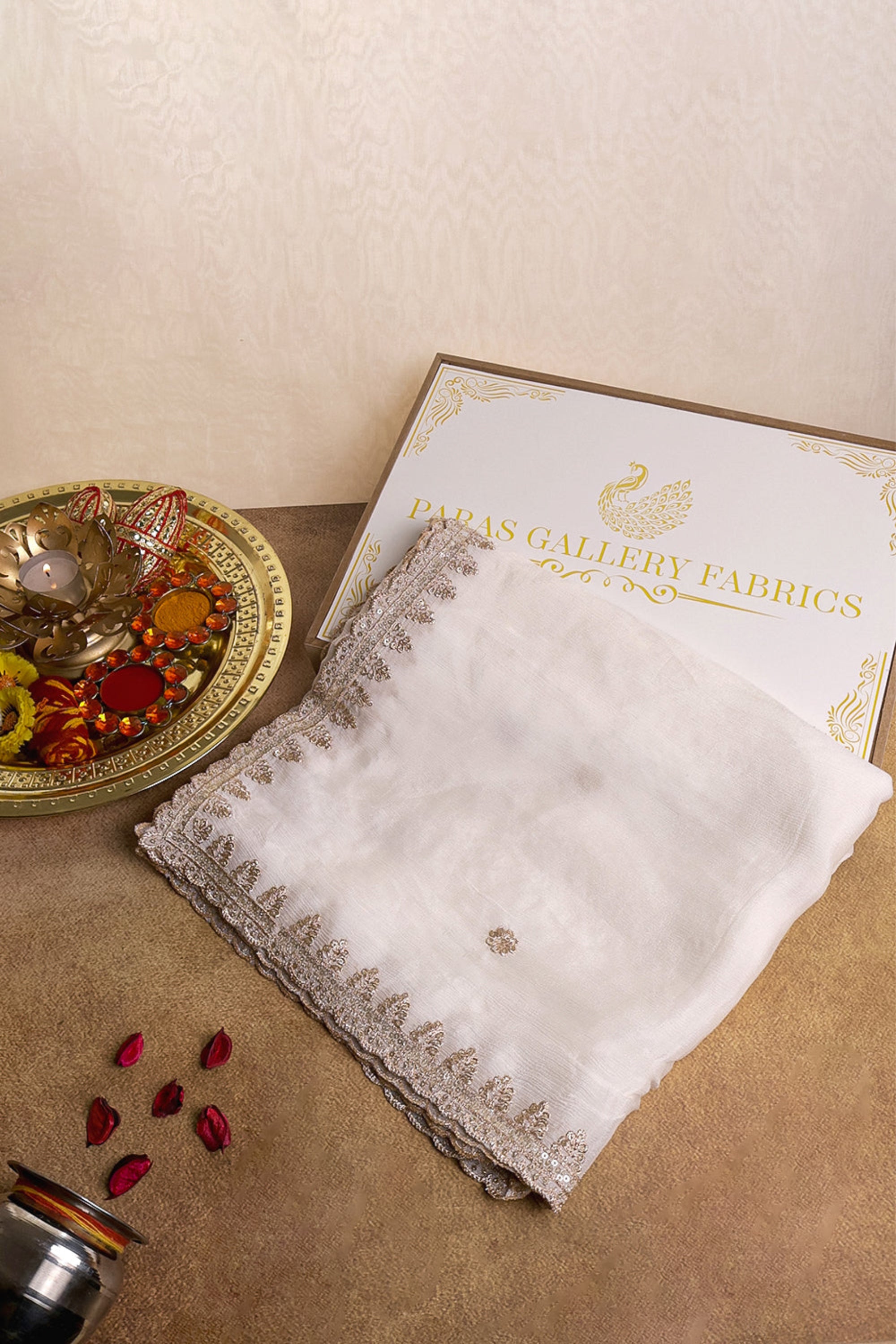 White Dyeable Chinon Chiffon Dupatta With All Over Zari And Sequins Work 16382