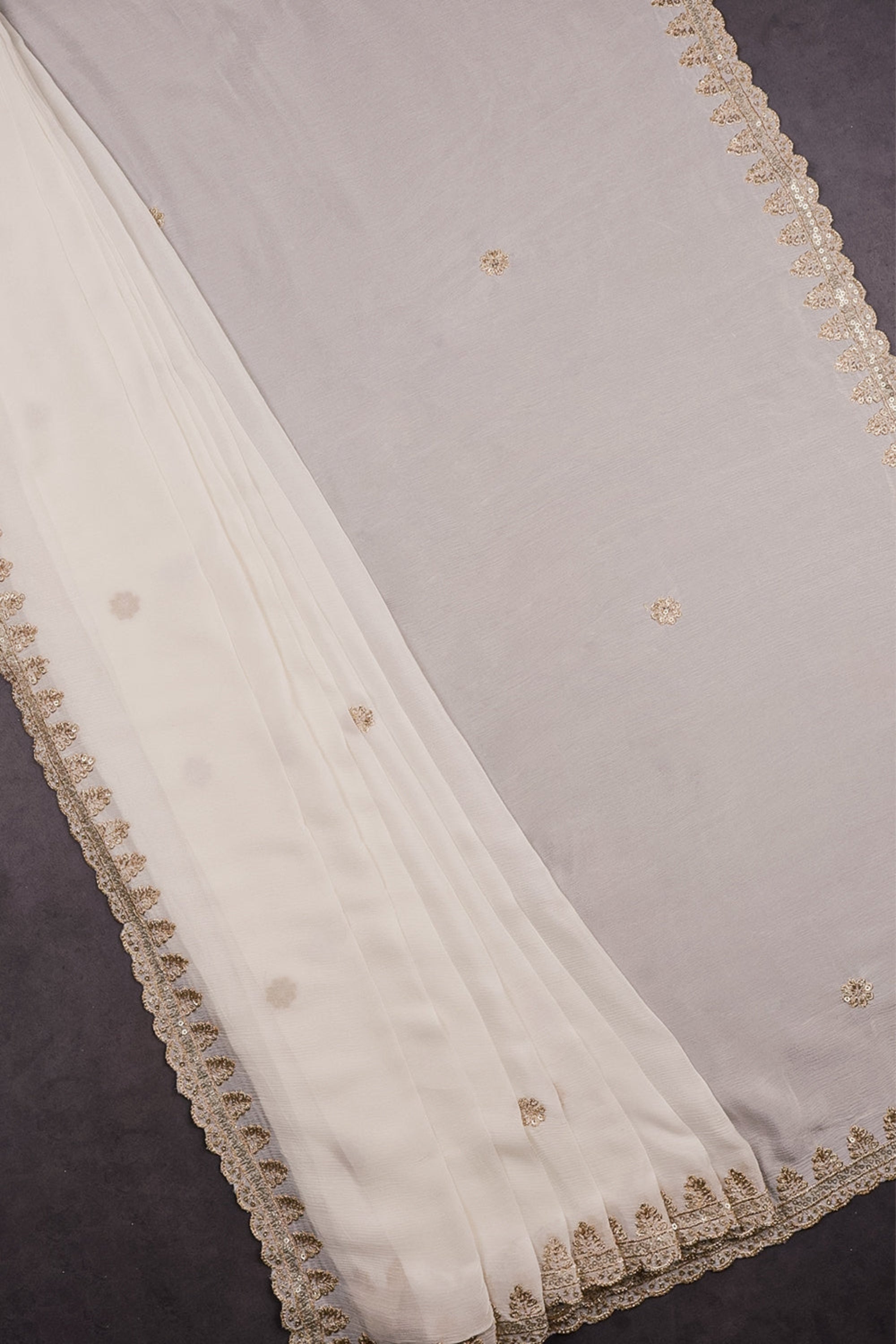 White Dyeable Chinon Chiffon Dupatta With All Over Zari And Sequins Work 16382