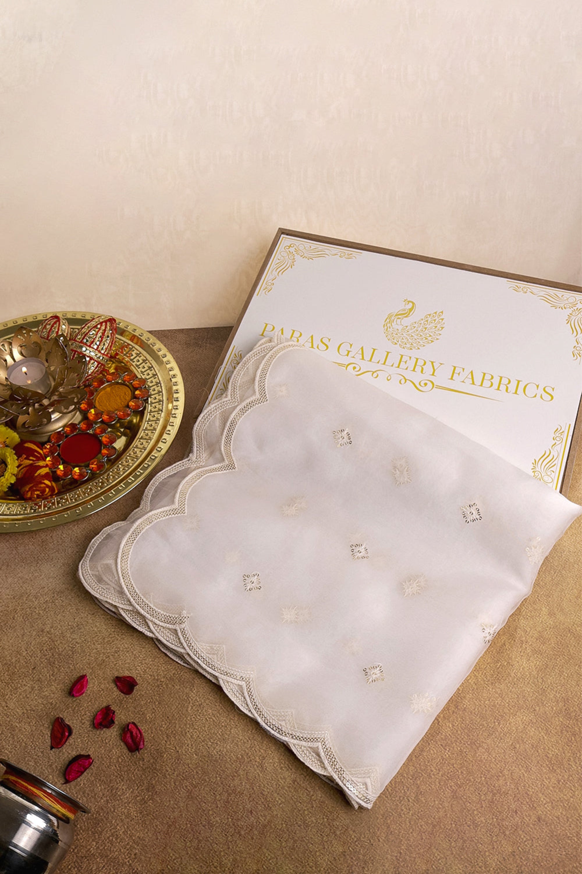 White Dyeable Organza Dupatta With All Over Thread And Sequins Work 16384