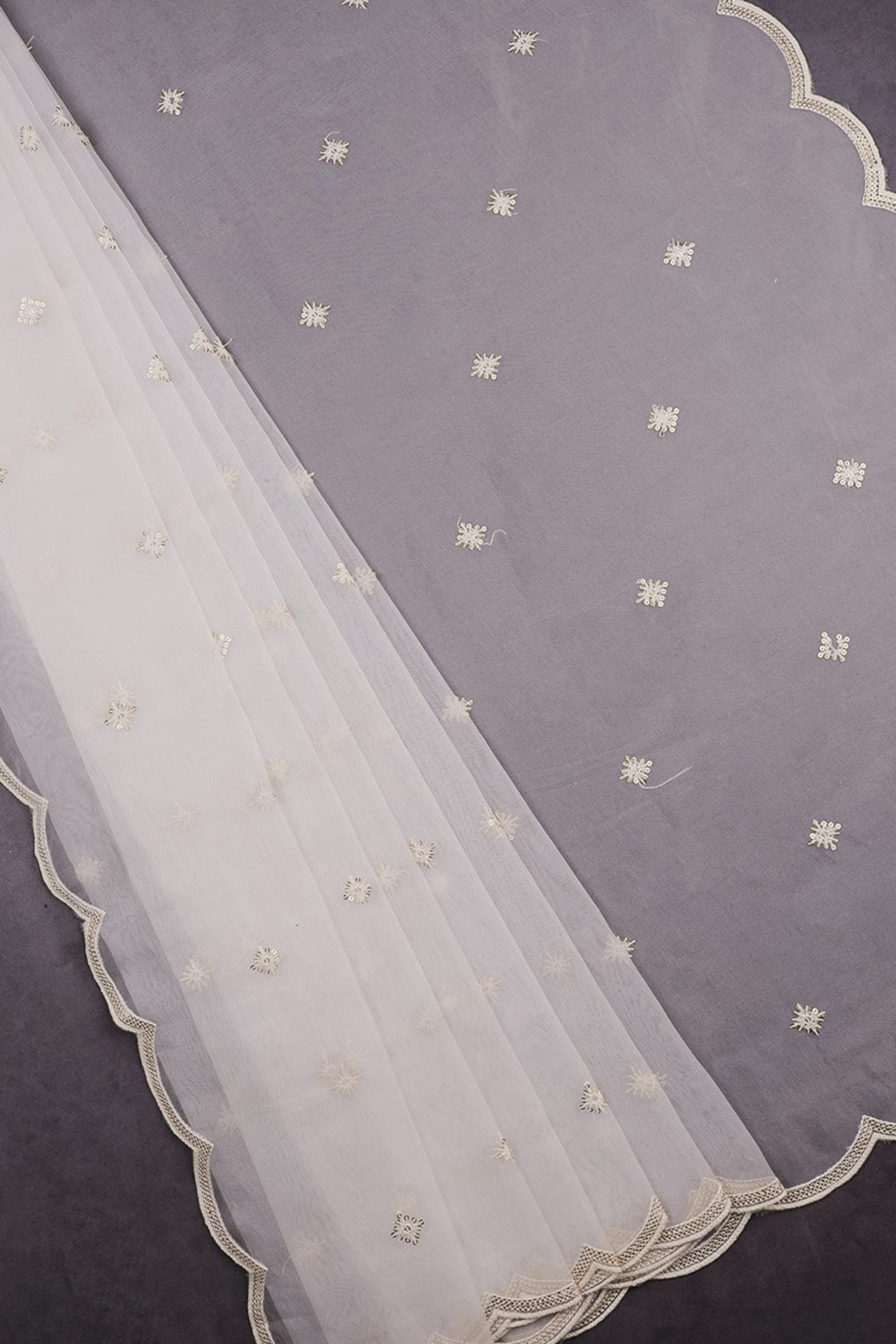 White Dyeable Organza Dupatta With All Over Thread And Sequins Work 16384