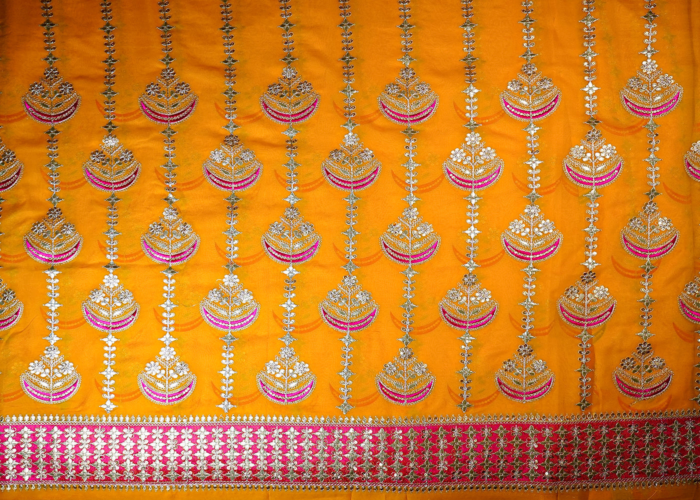 Yellow Georgette Fabric With All Over Gota Patti, Thread And Sequins Work With One Side Heavy Border 16390
