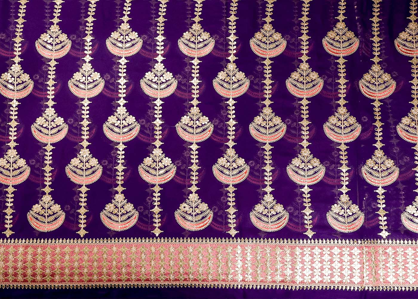 Purple Georgette Fabric With All Over Gota Patti, Thread And Sequins Work With One Side Heavy Border 16392